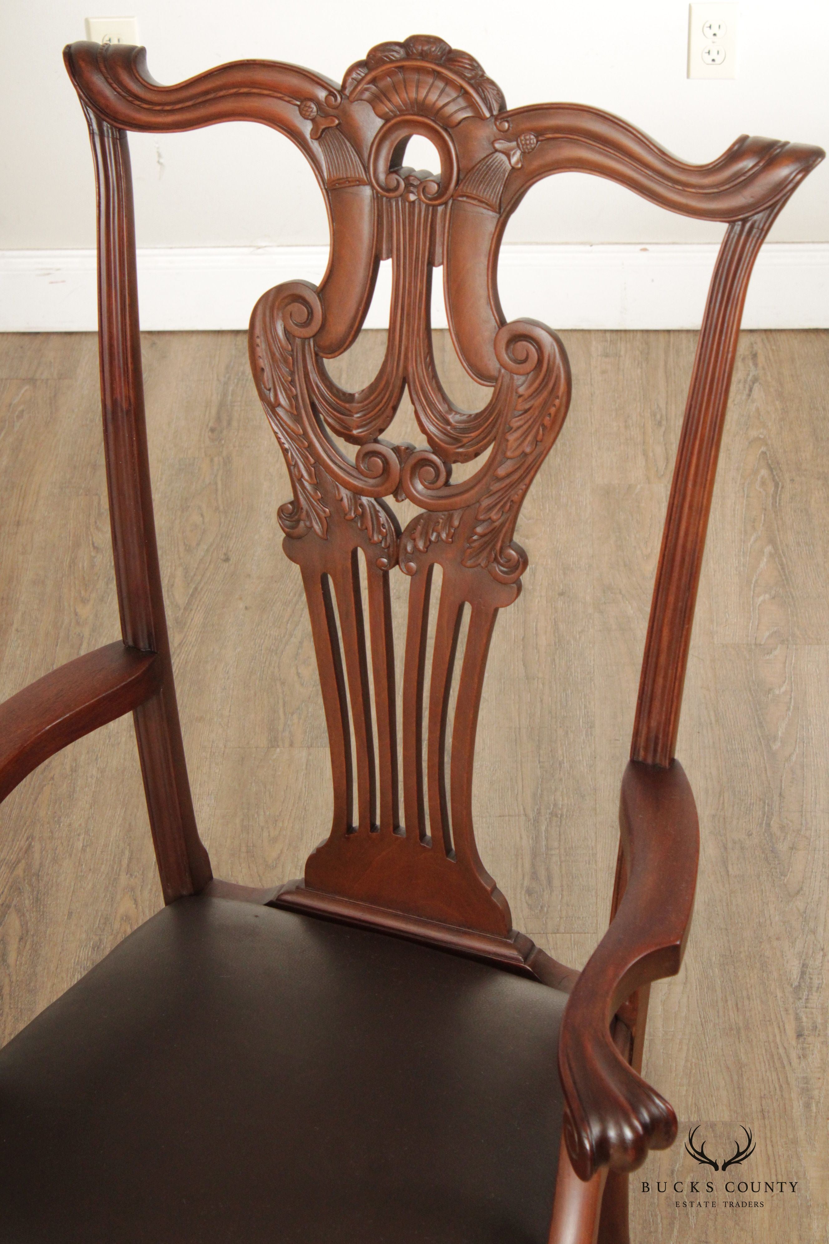 Custom Quality Vintage Chippendale Style Mahogany High-Back Armchair