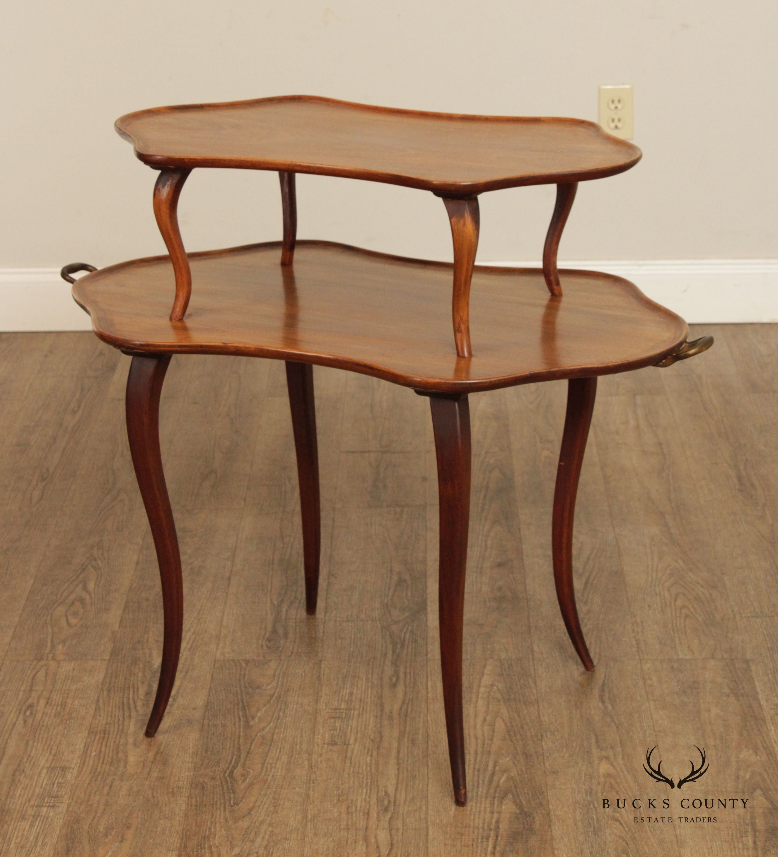 Antique French Louis XV Style Mahogany Two Tier Dessert Serving Table
