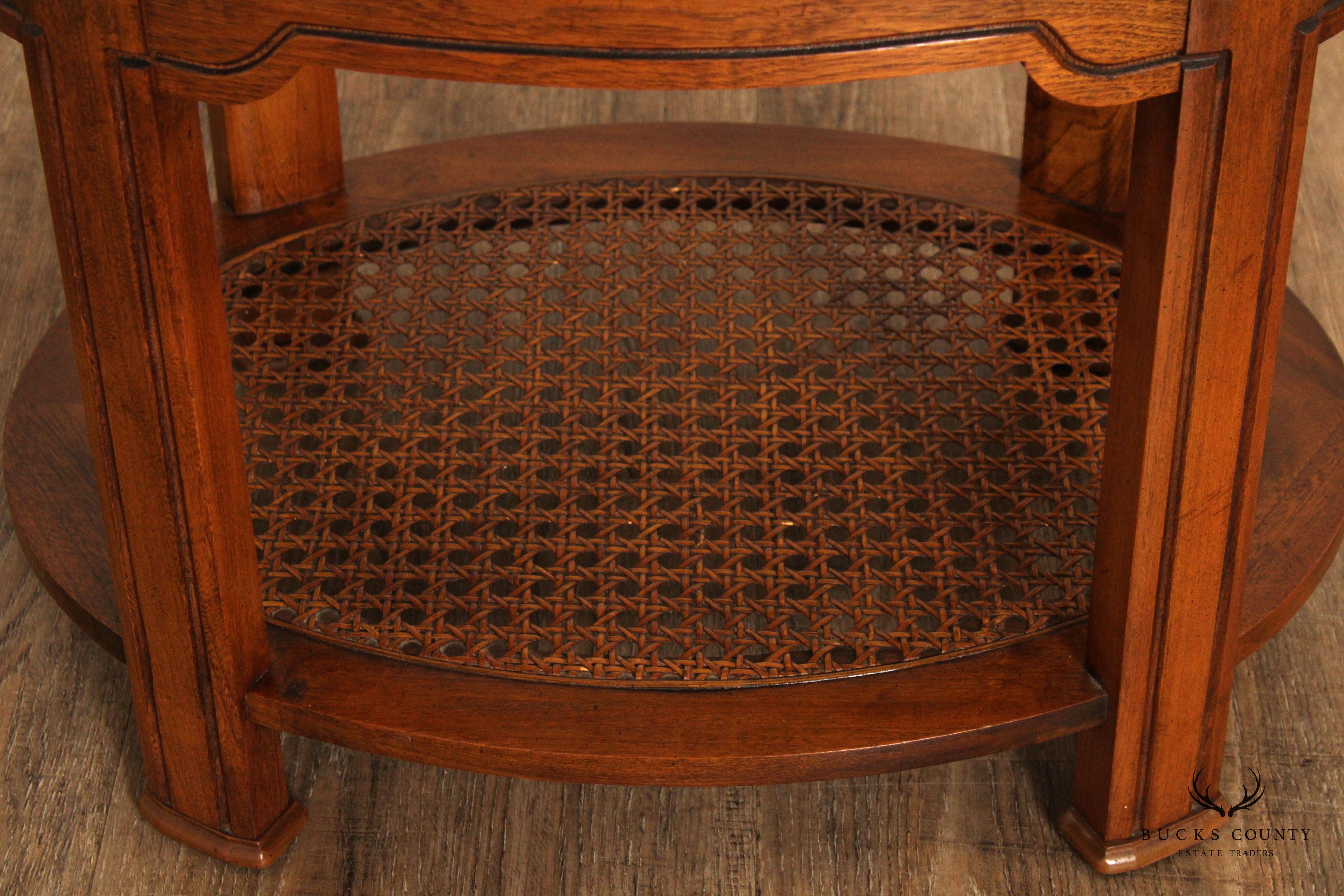 Asian Inspired Vintage Oval Two-Tier Glass Top End Table