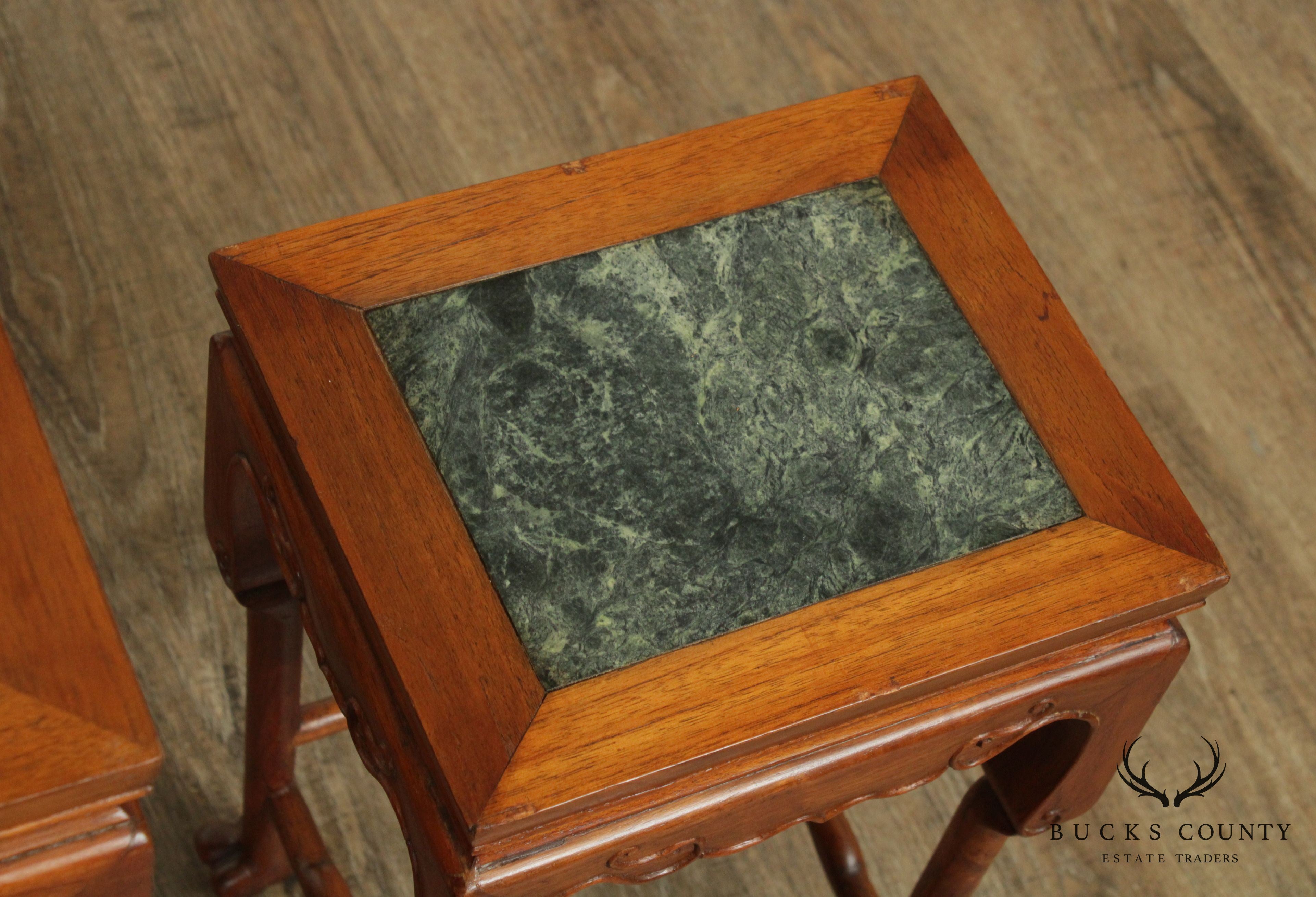 Vintage Chinese Hardwood Marble Top Nesting Tables