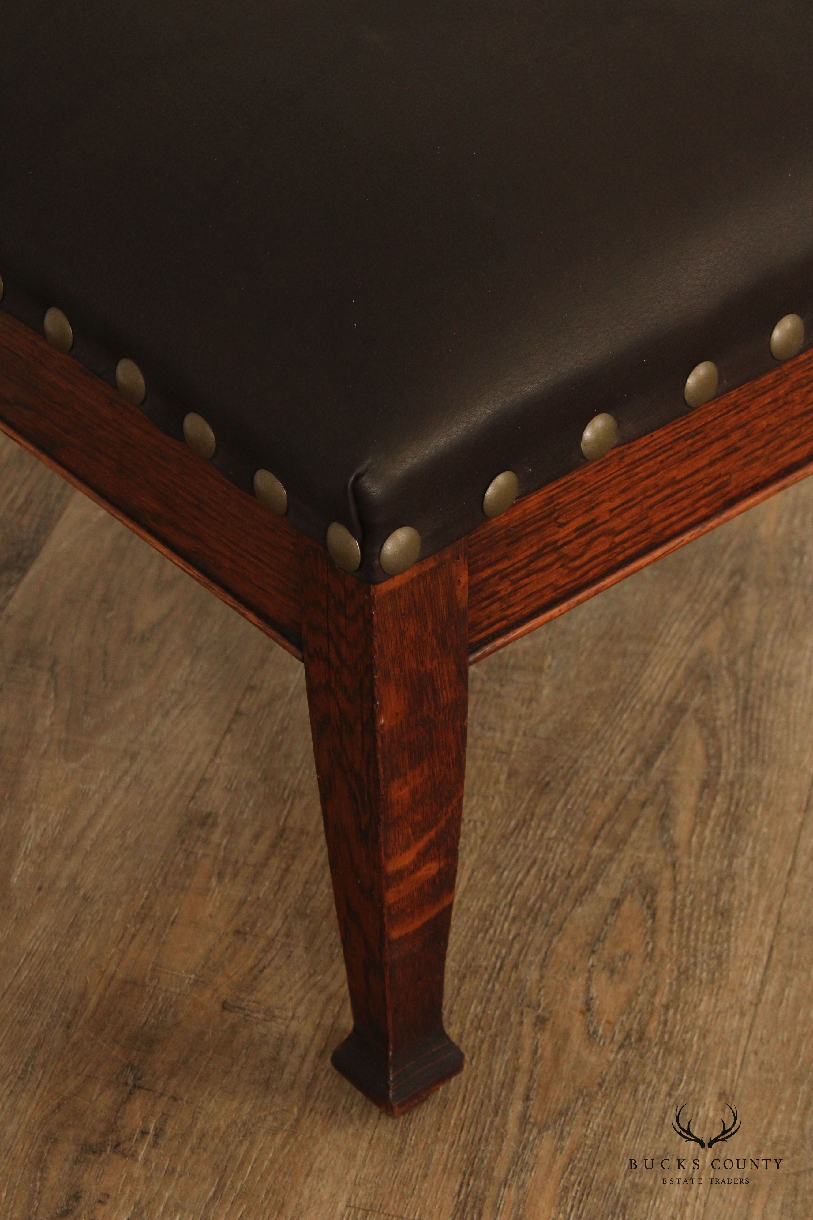 ANTIQUE MISSION OAK AND LEATHER FOOTSTOOL