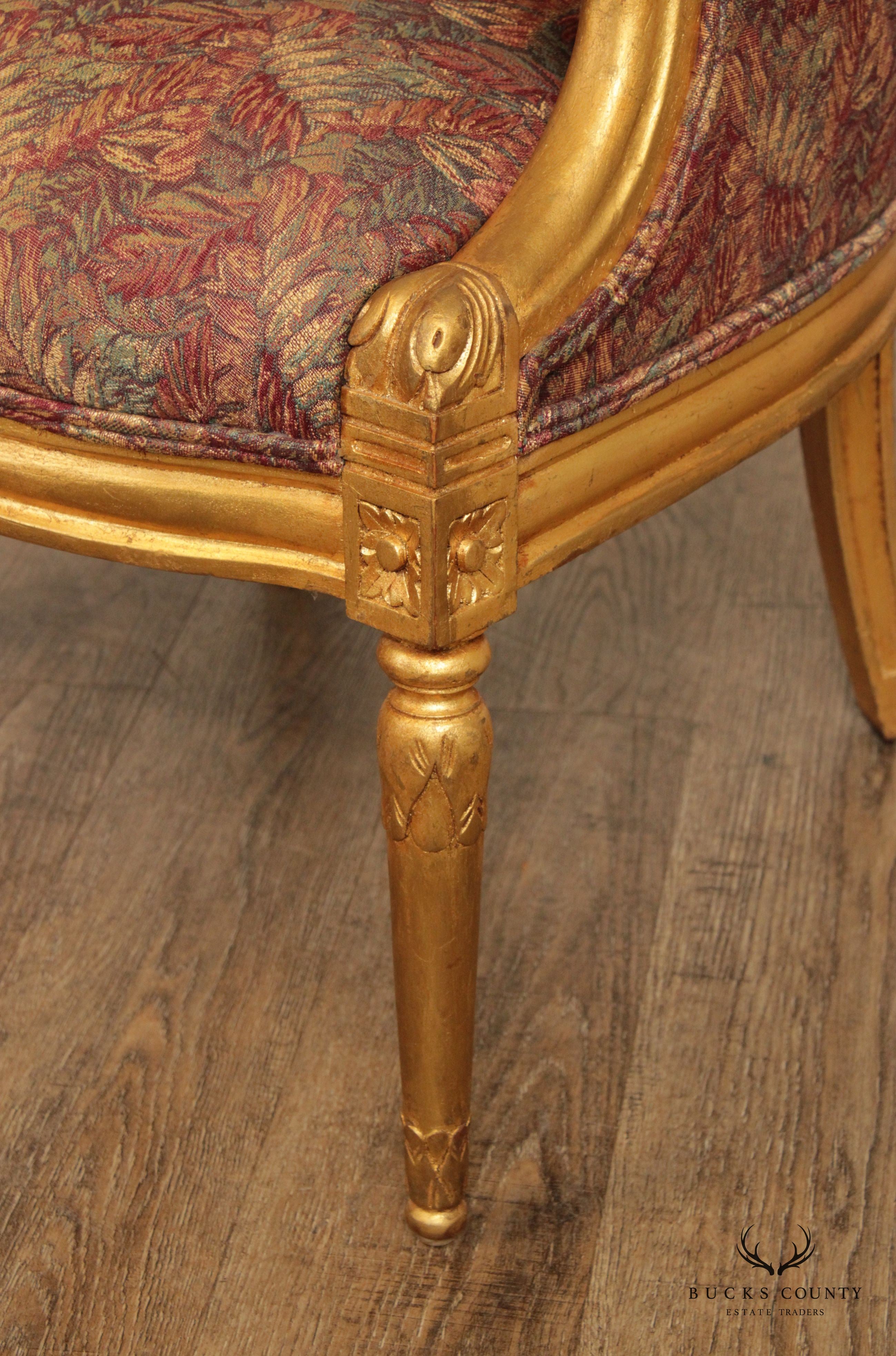 French Empire Style Gilt Rams Head Pair Barrel Club Chairs