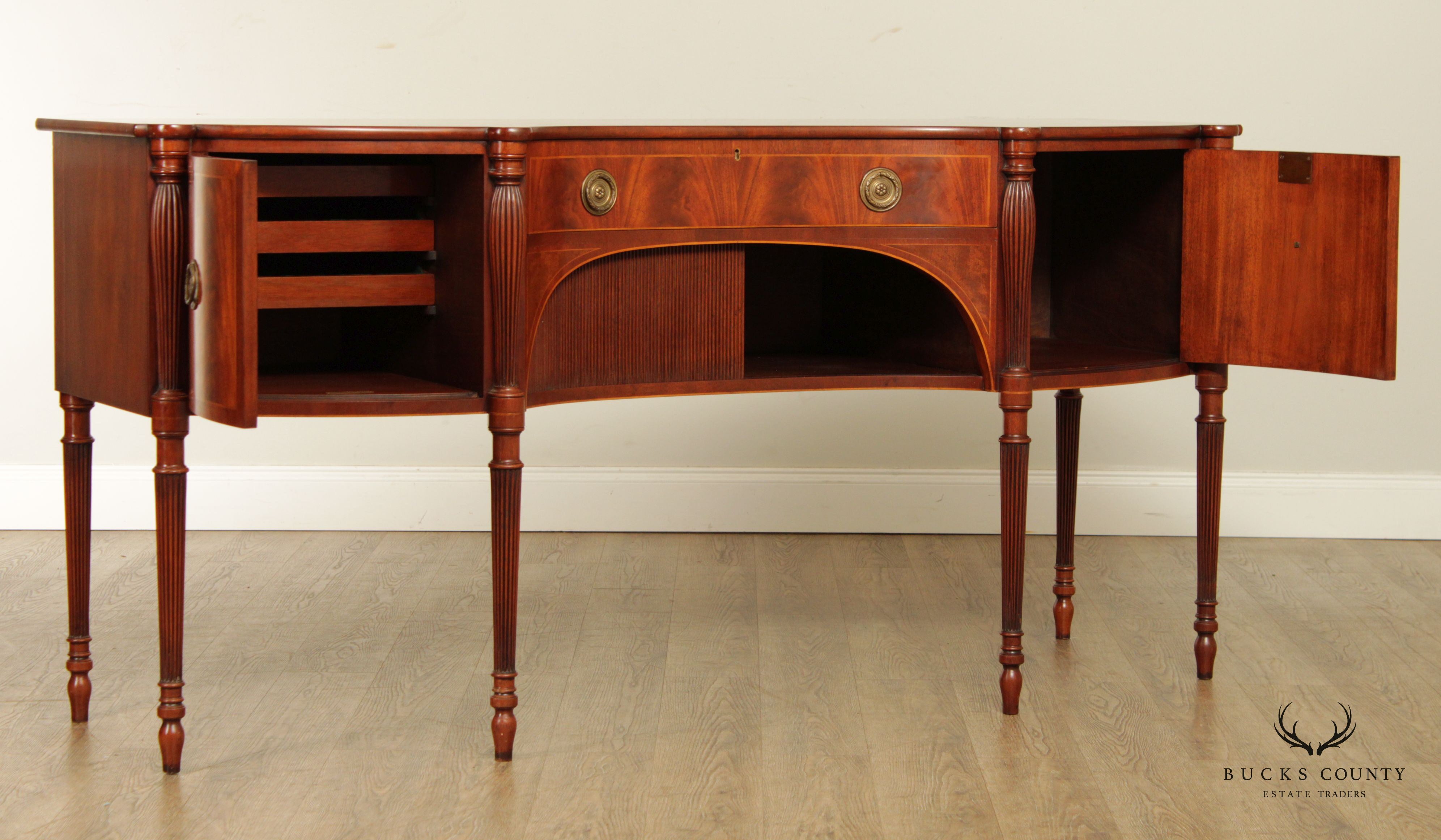 Arthur Brett Sheraton Style Serpentine Mahogany Sideboard
