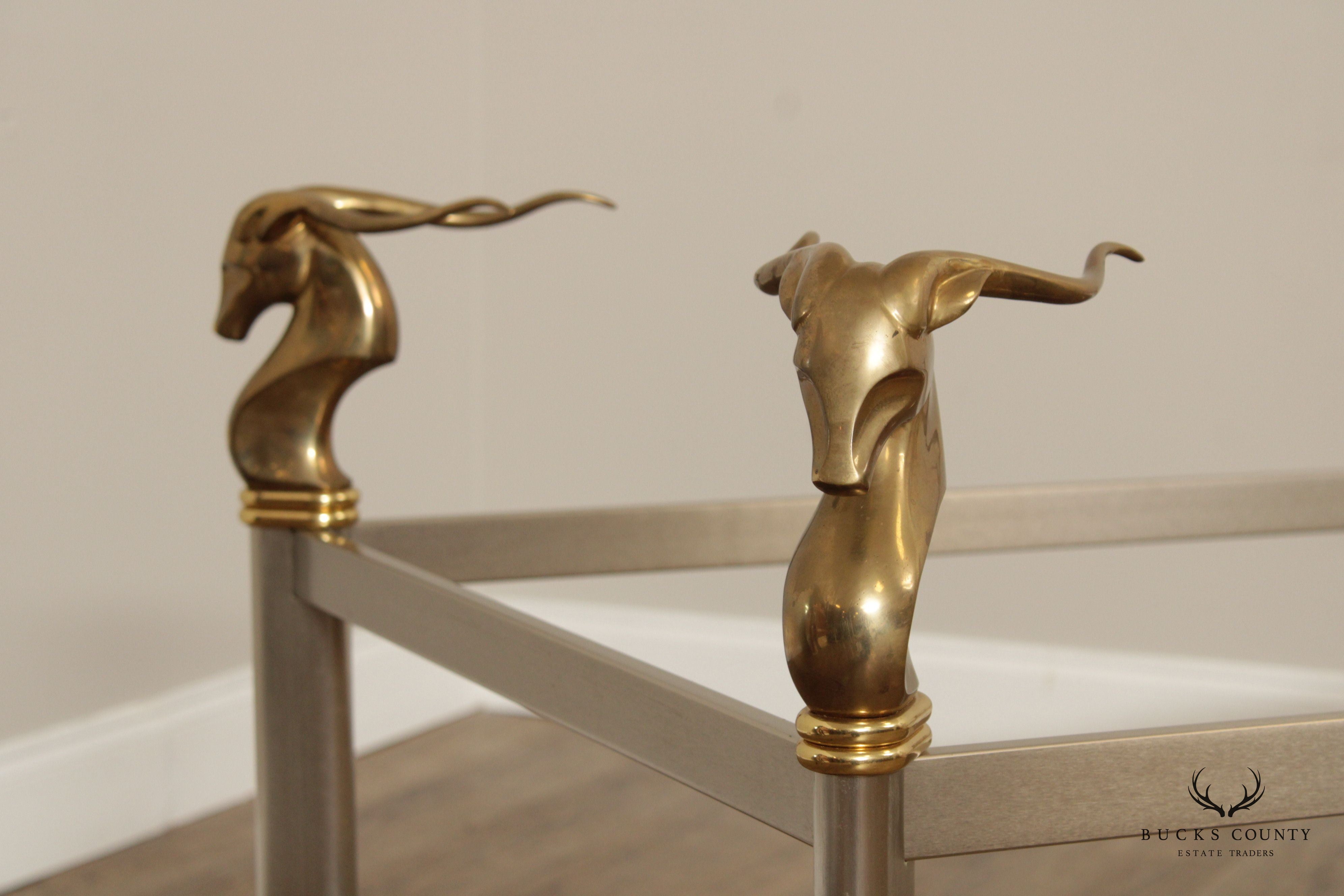 Neoclassical Style Vintage Brass and Steel Rams Head Dining Table