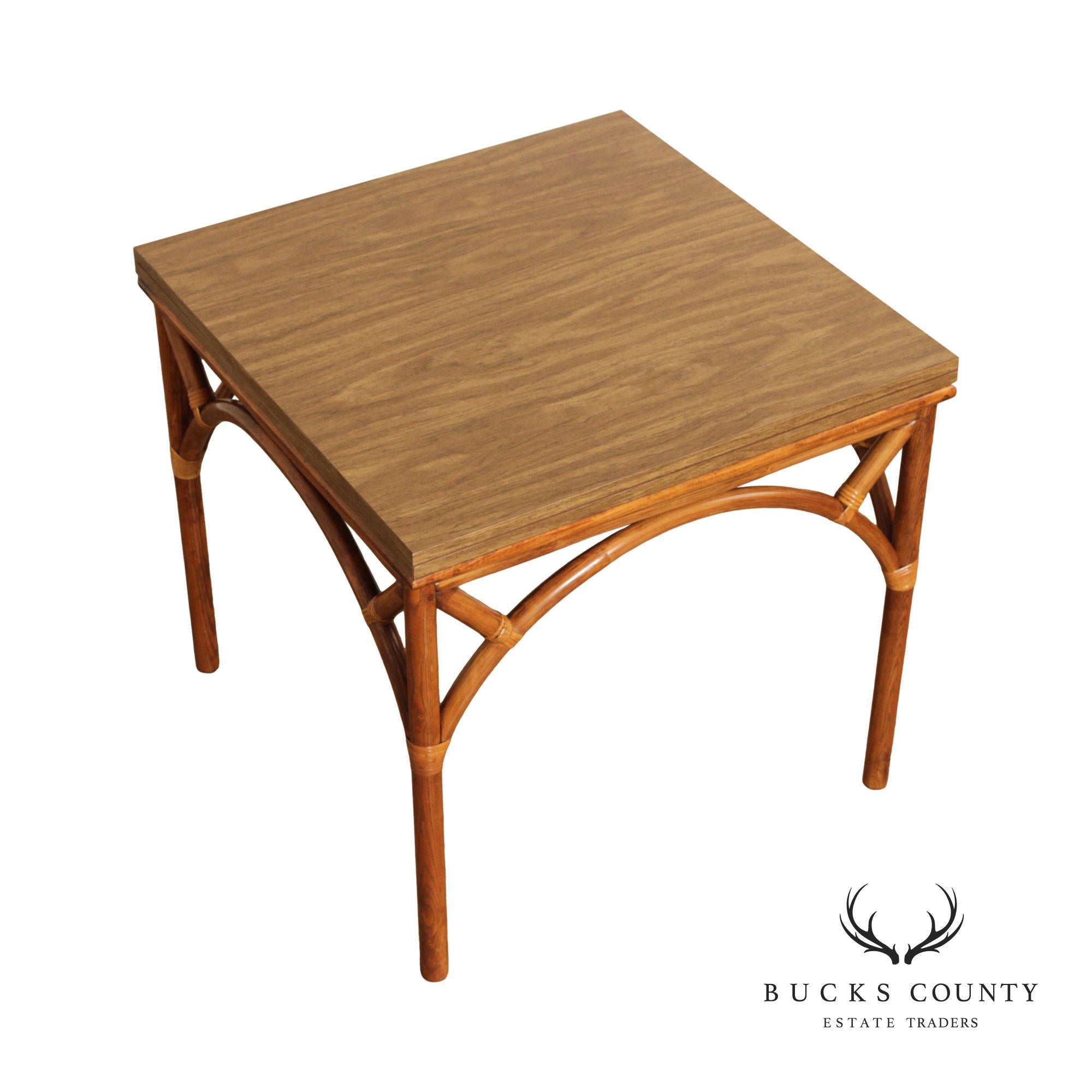 Vintage Rattan Flip Top Extendable Game or Dining Table