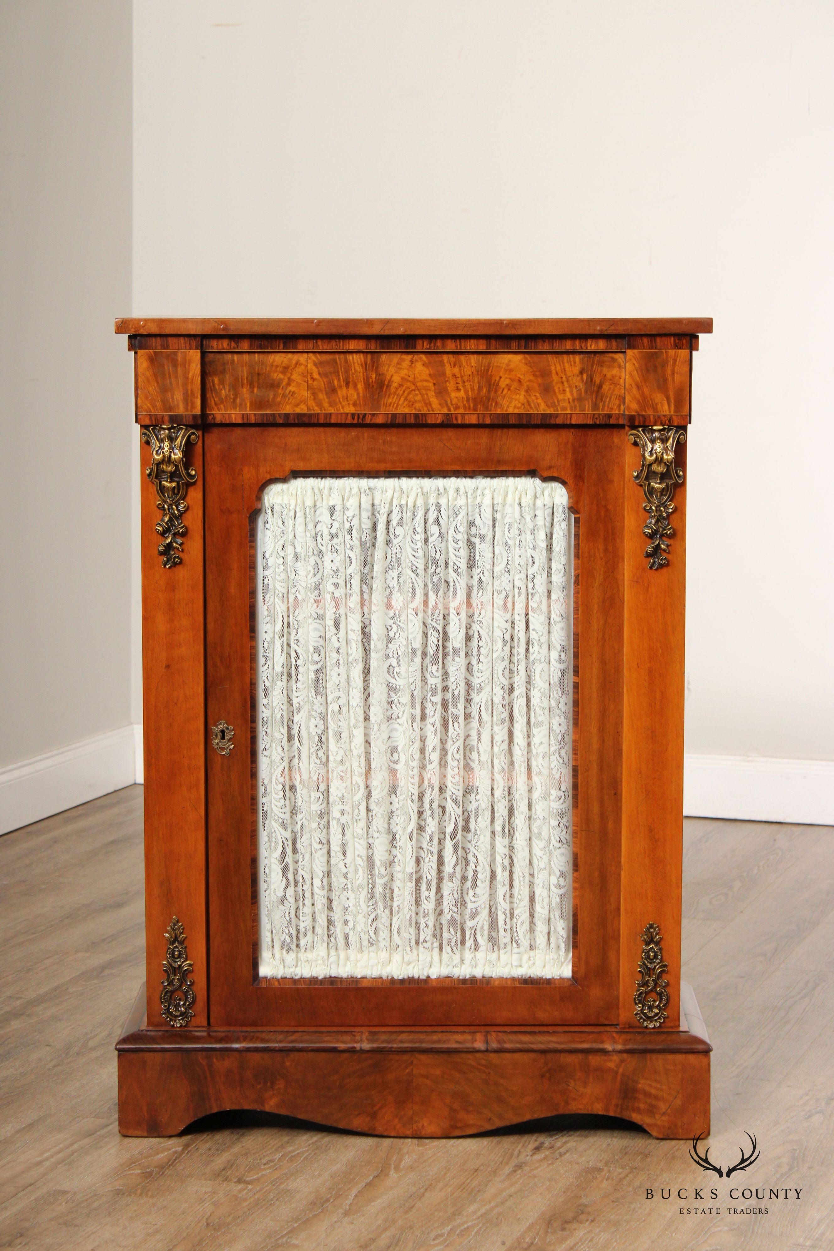 Antique Renaissance Revival Walnut And Rosewood Glass Door Cabinet