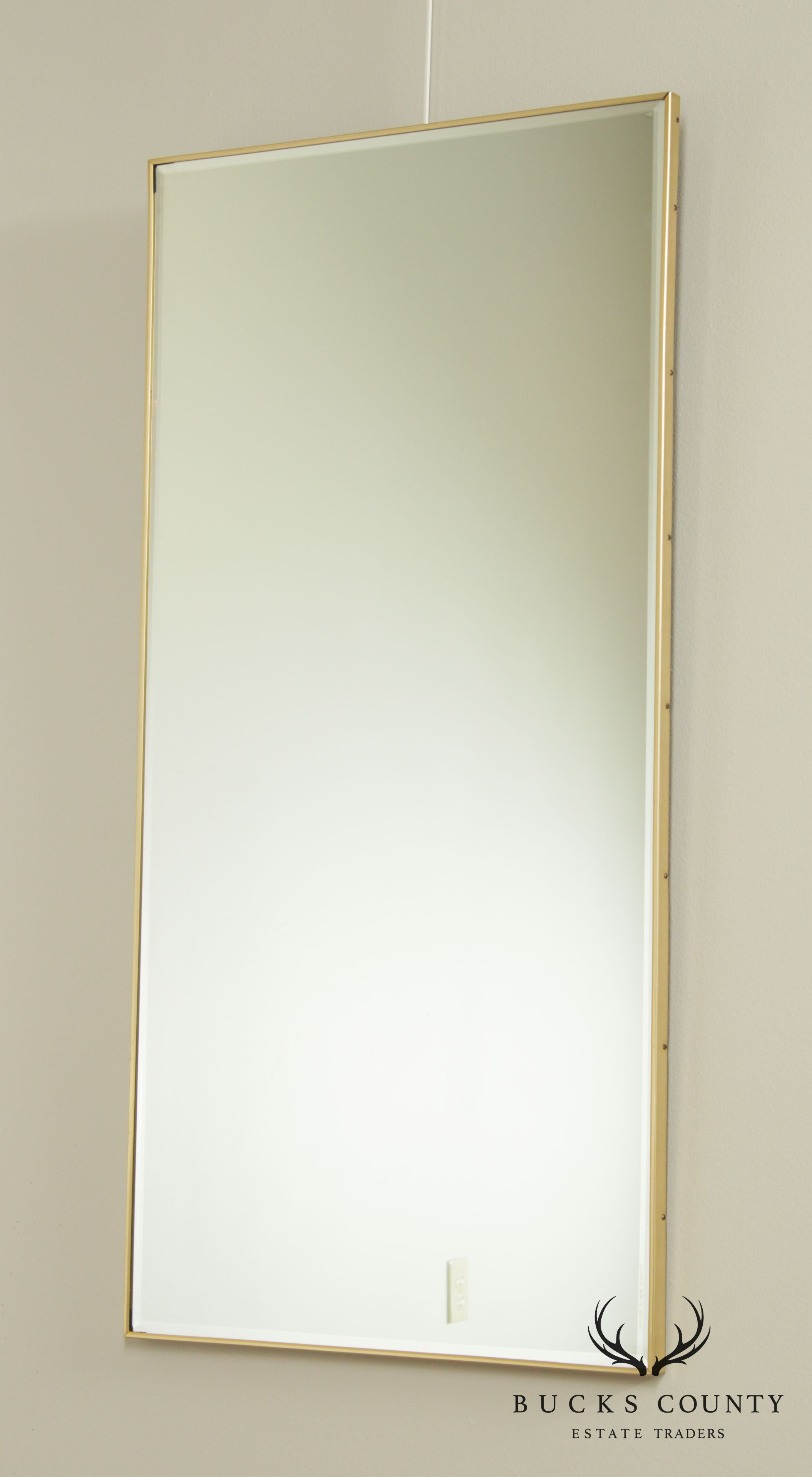 Mid Century Modern Brushed Brass Beveled Wall Mirror