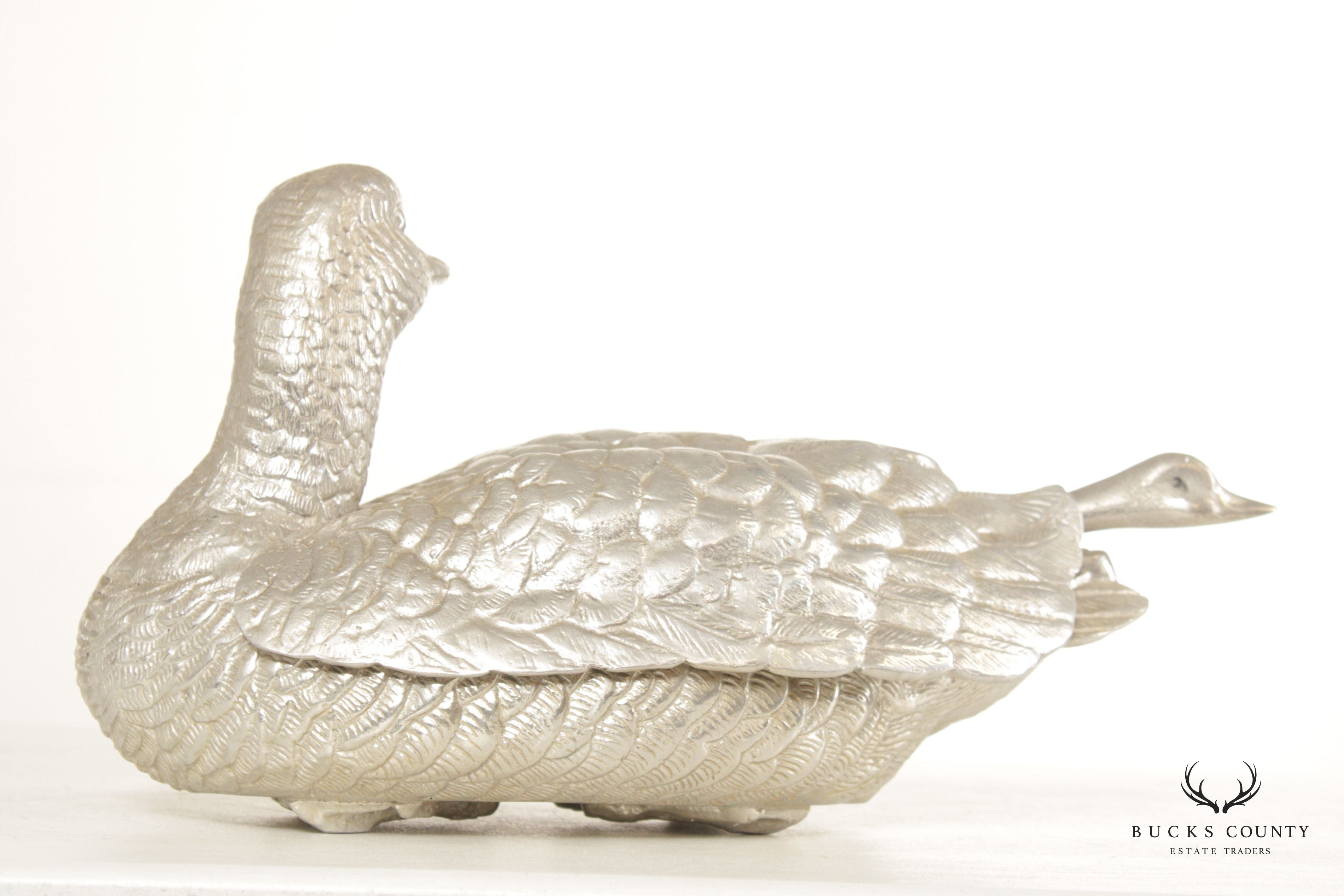 Arthur Court Polished Aluminum Duck Tureen and Ladle