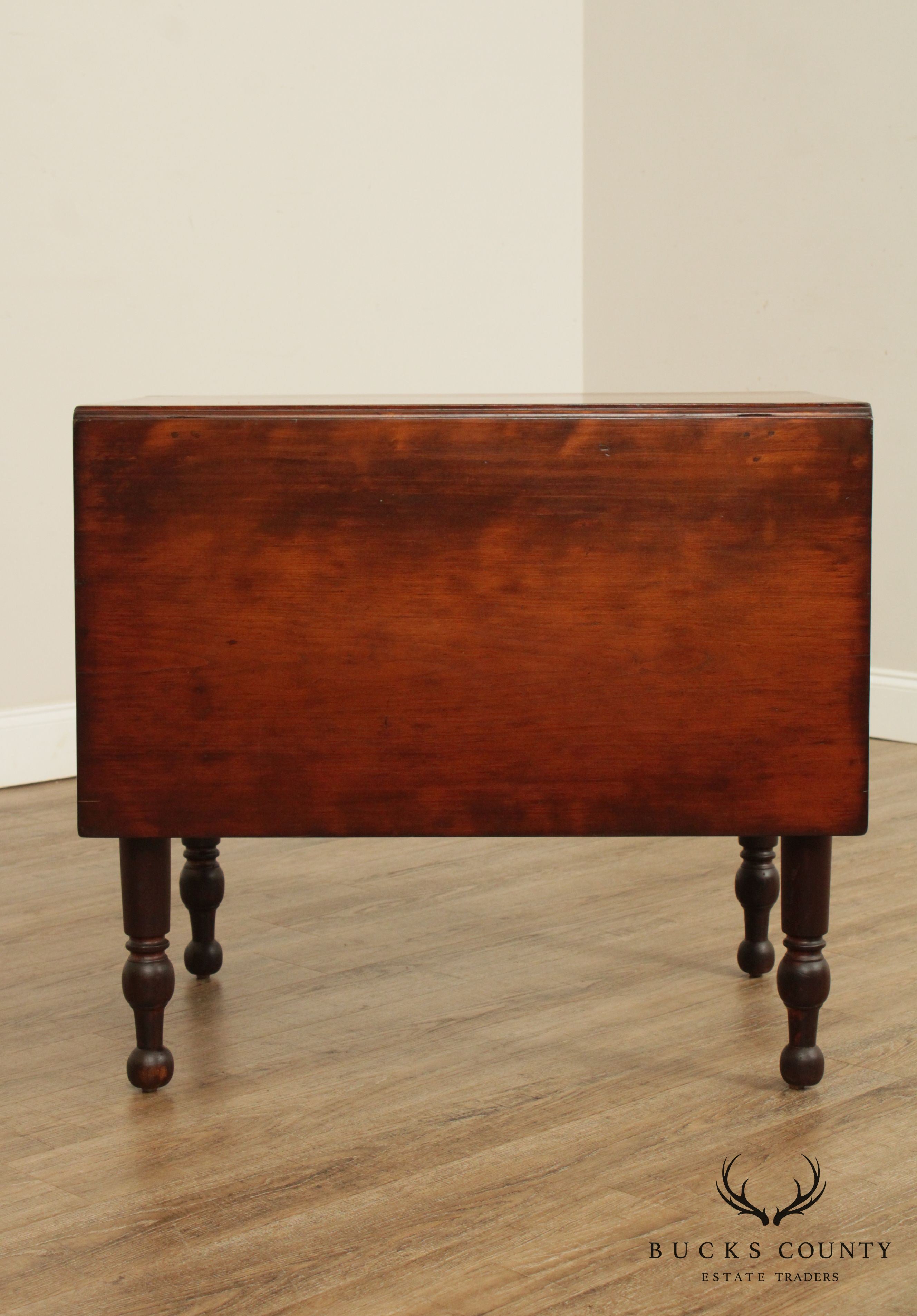 Antique Country Sheraton Cherry One Drawer, Drop Leaf Table