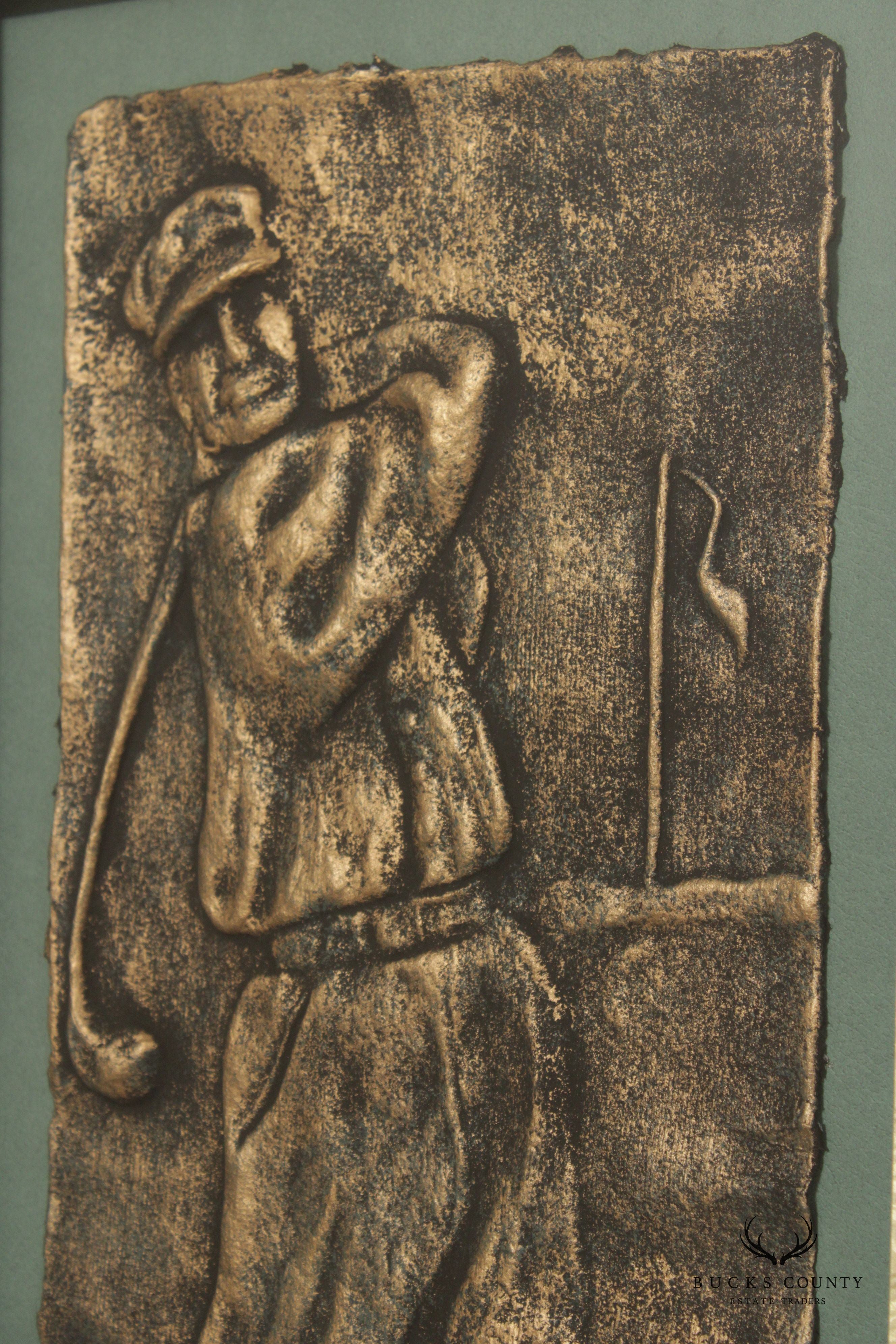 Frank Walcutt Vintage Golf Theme Pair Plaster Relief Prints, Custom Framed