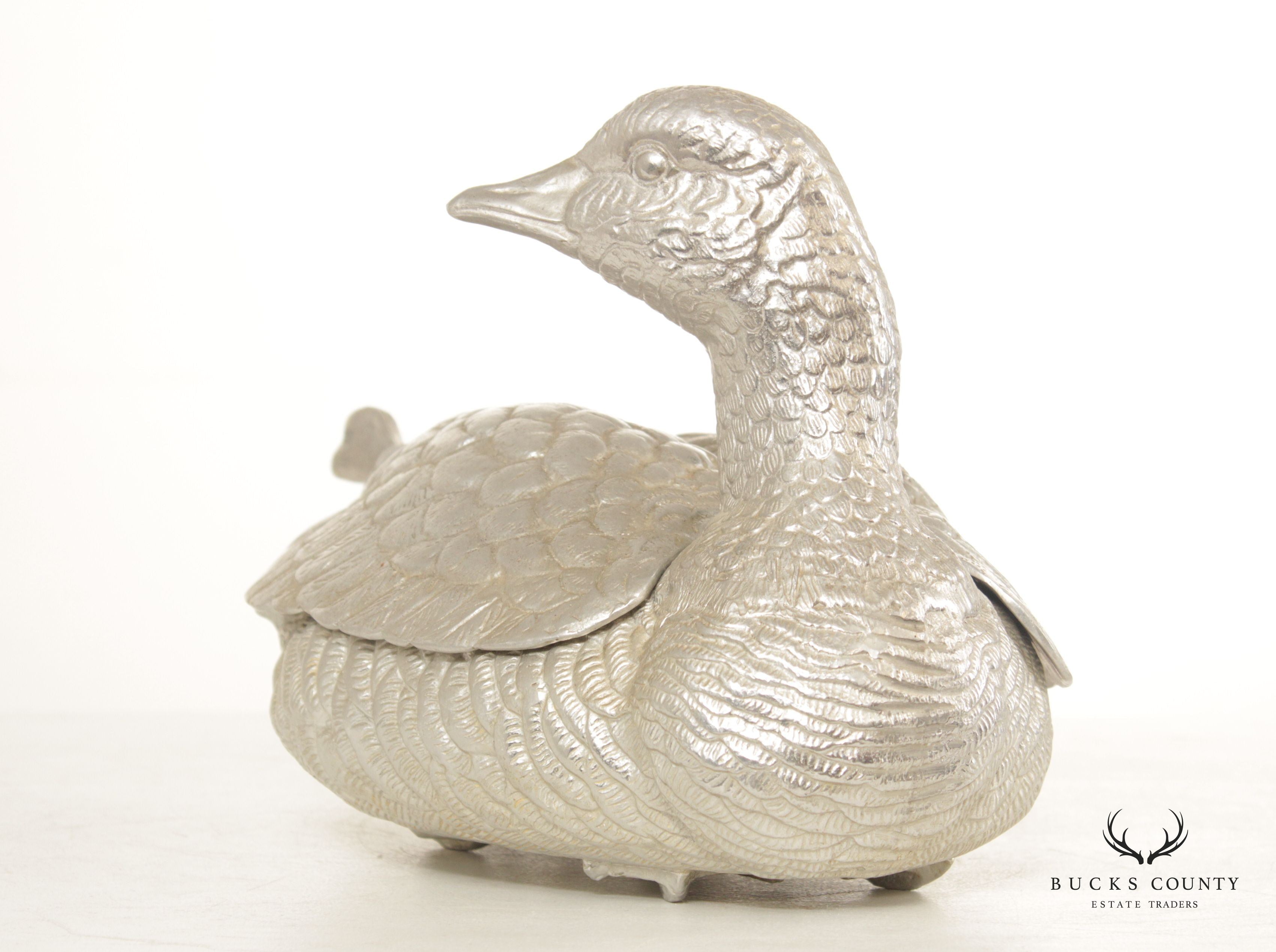 Arthur Court Polished Aluminum Duck Tureen and Ladle