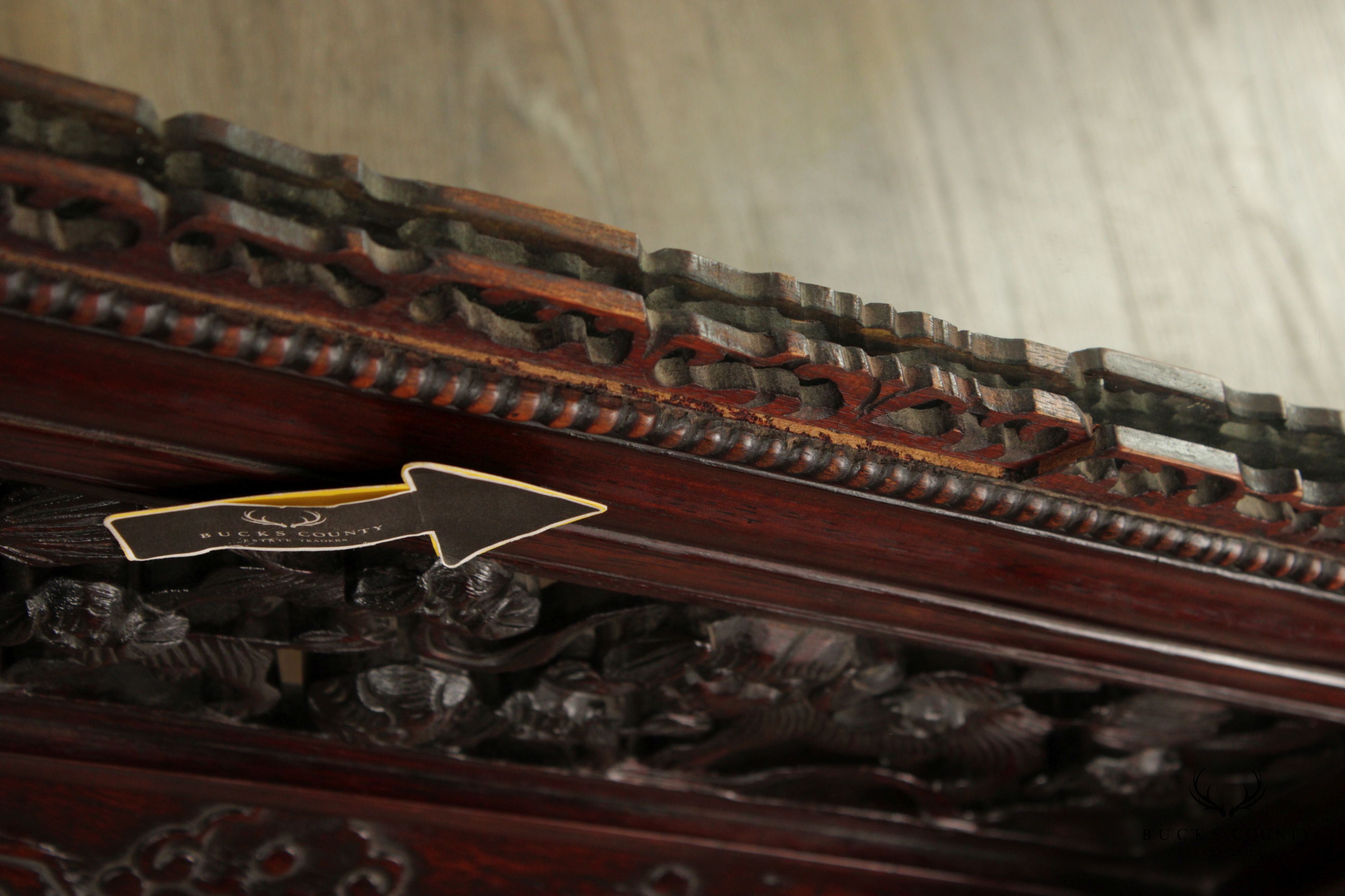 Antique Chinese Carved Hardwood Table Screen Mirror