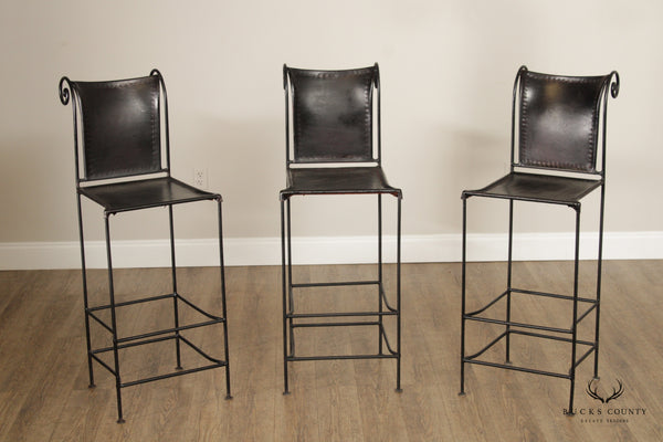 Wrought iron and leather best sale bar stools