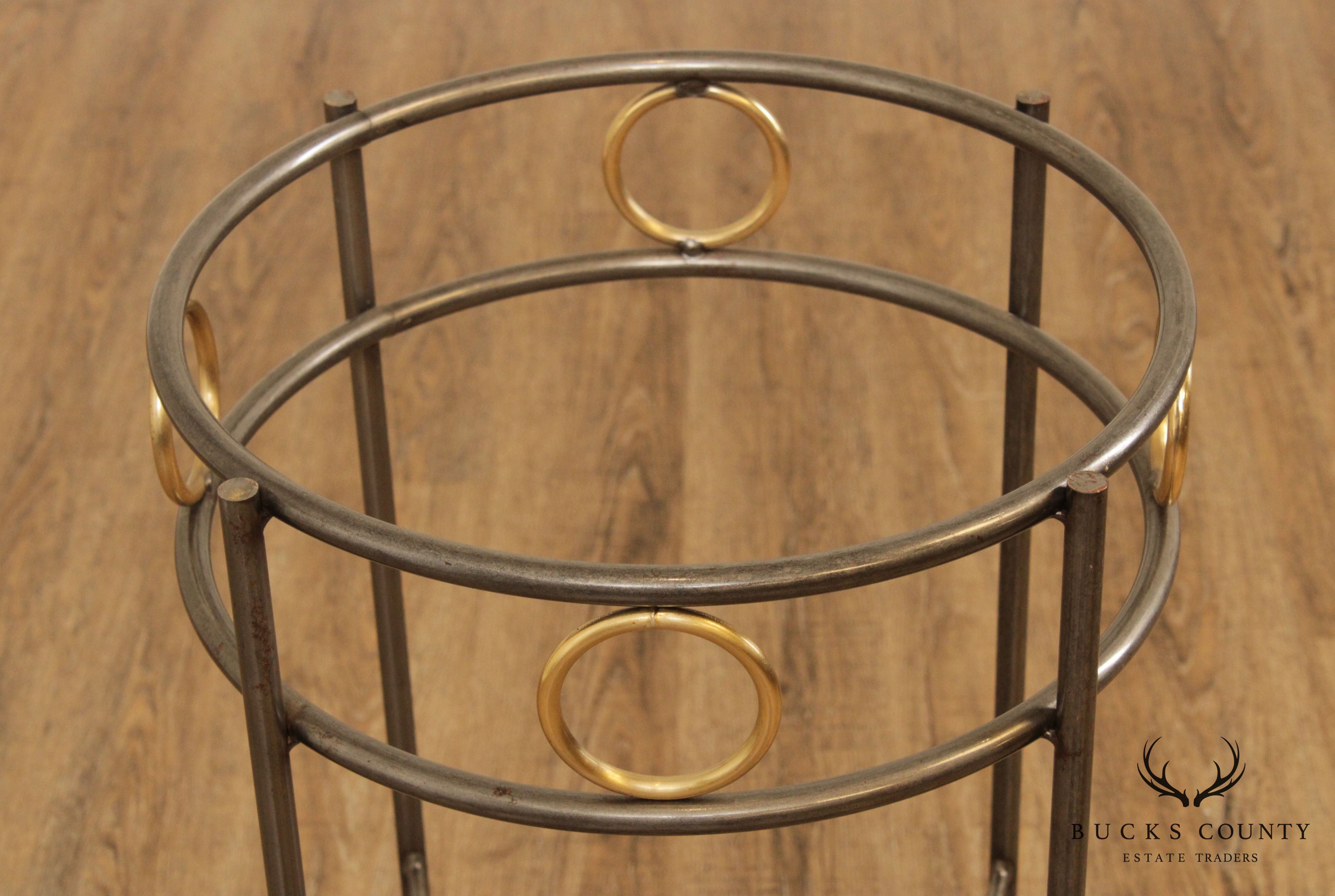 Forged Steel Base Round Marble Top Side Table