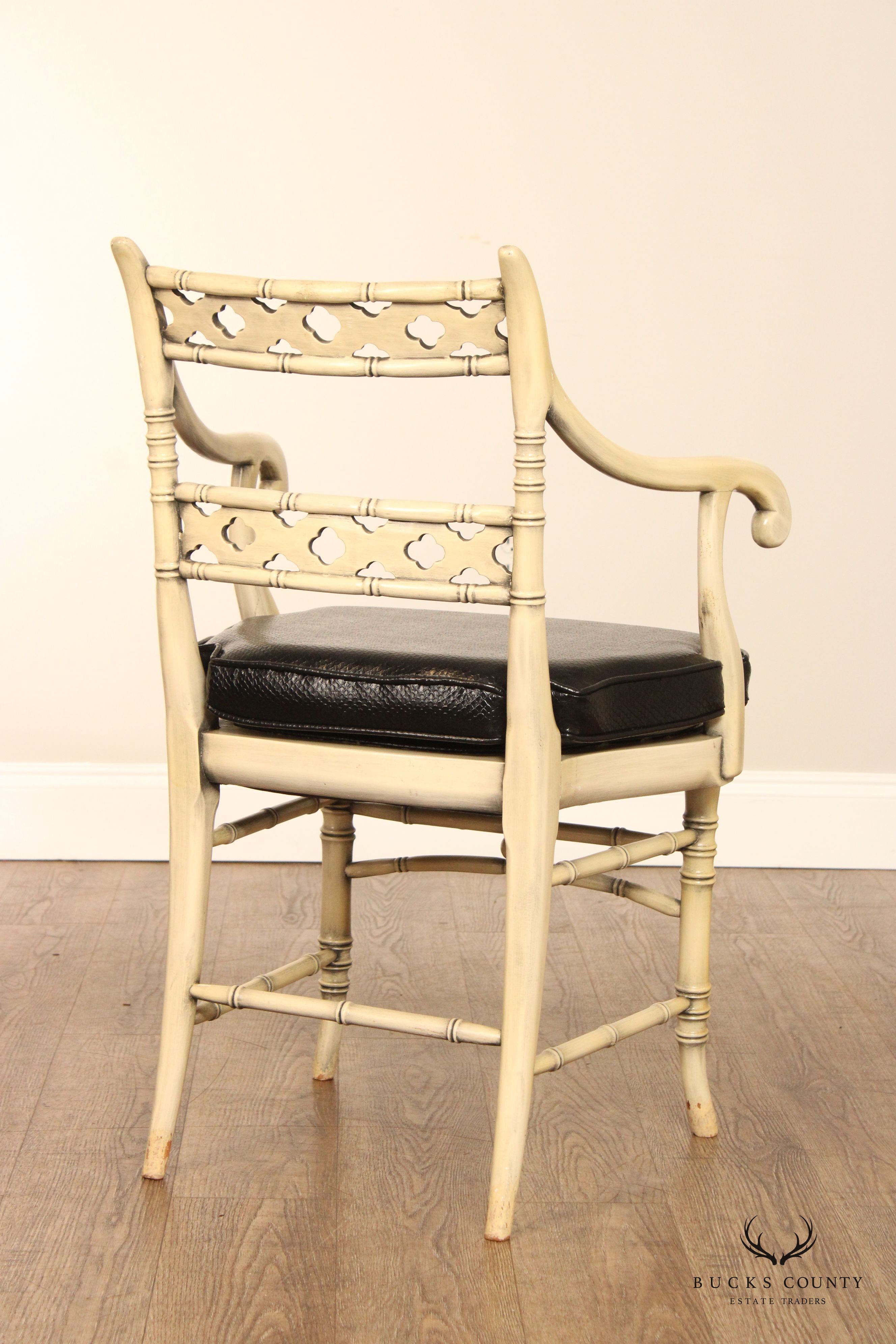 Faux Bamboo Frame Vintage Pair Of Painted Armchairs