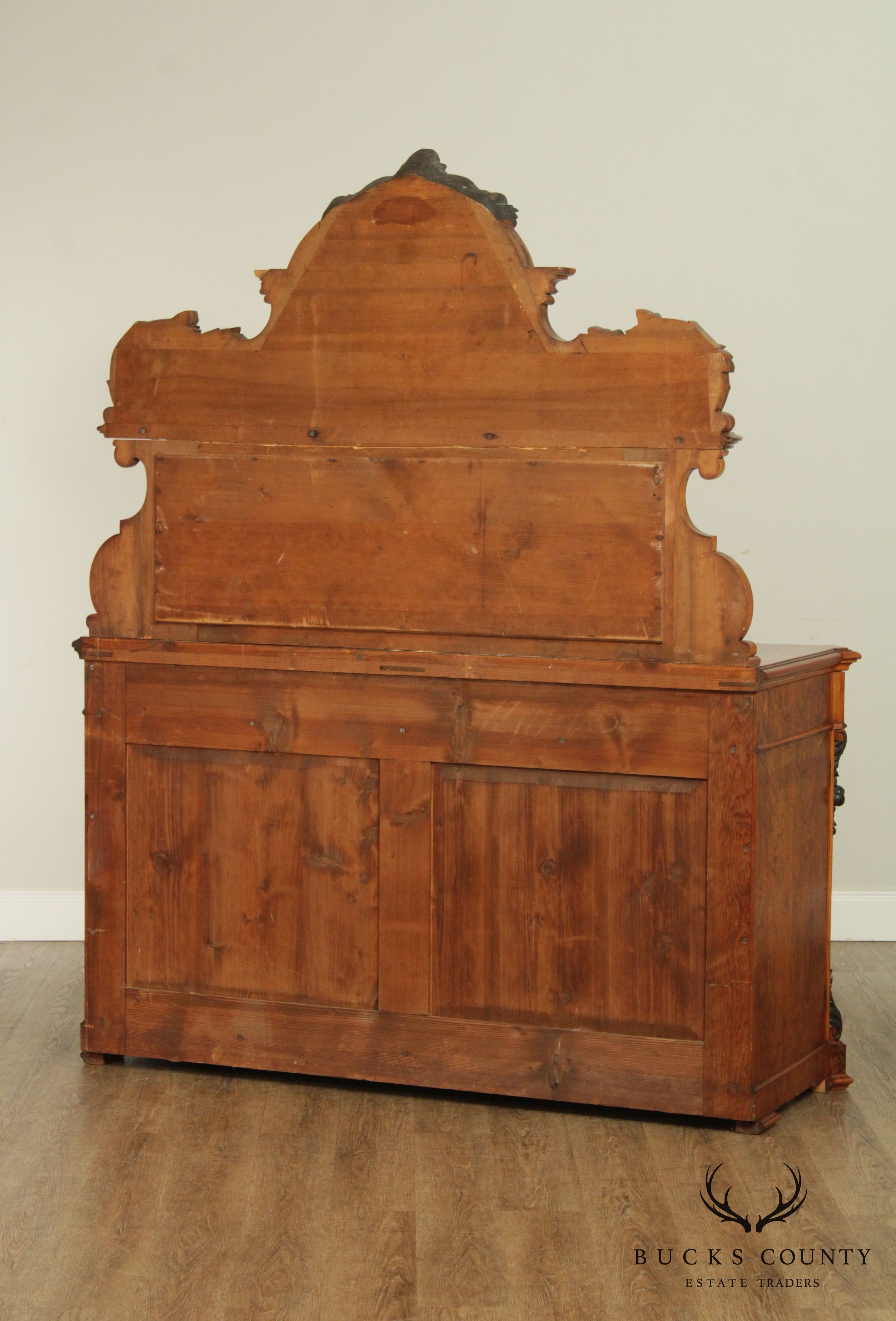 Renaissance Revival Antique Burlwood Grape Carved Sideboard
