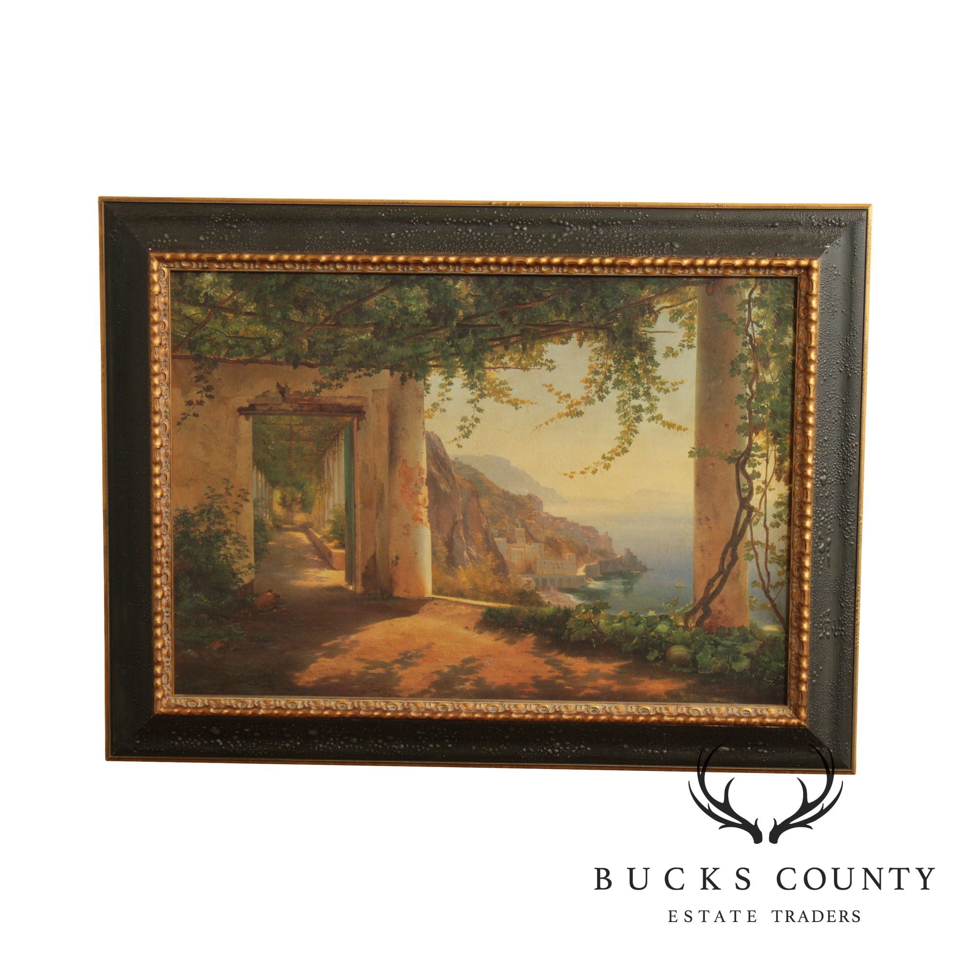 Italian Amalfi Coast Framed Painting after Carl Frederc Aagaard