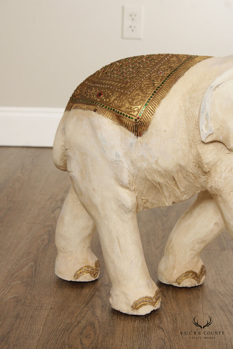 Vintage Carved Teak and Cast Plaster Elephant Statue