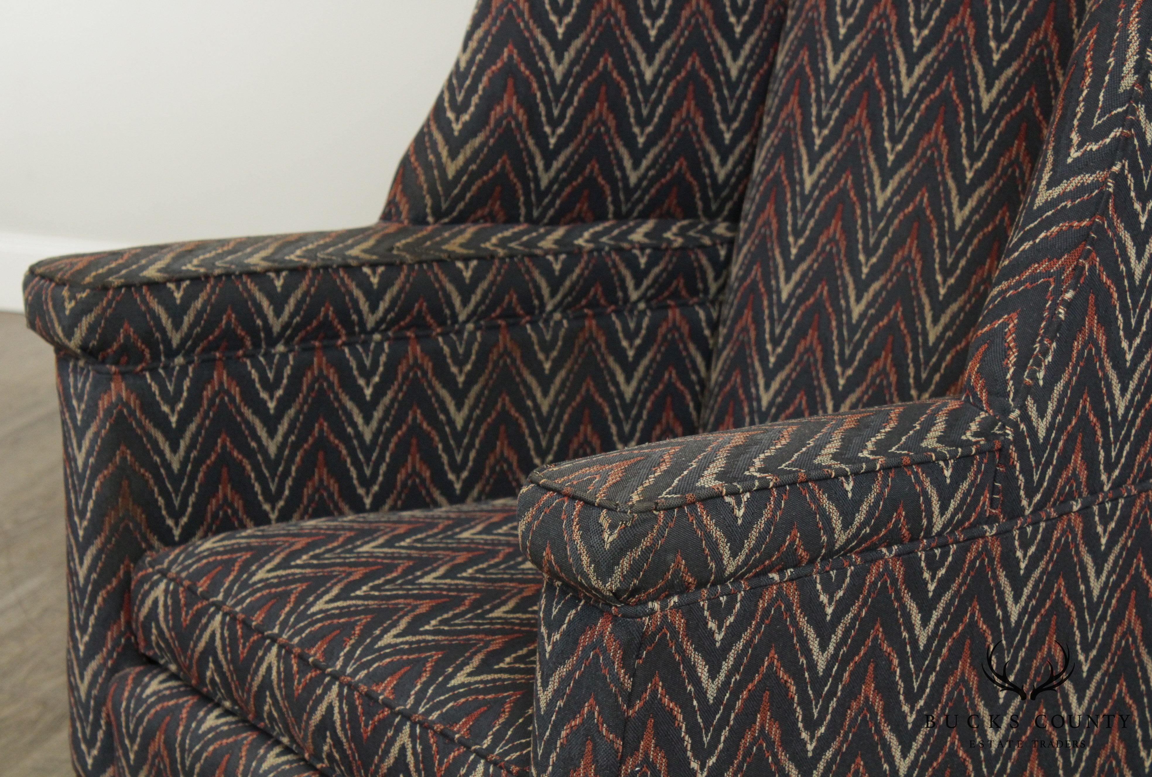 George III Style Custom Flame Stitch Upholstered Wing Chair