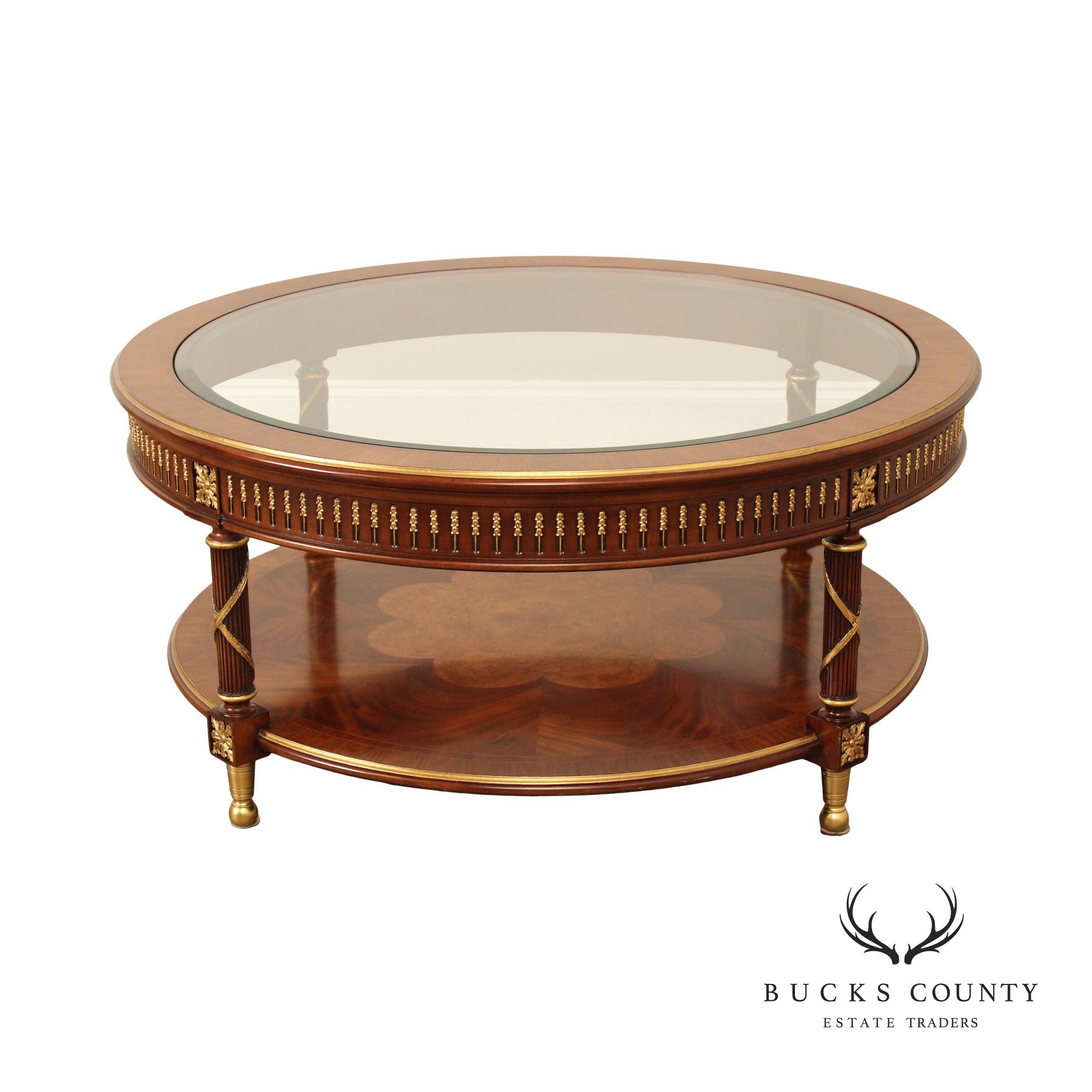 EJ Victor Regency Style Round Glass Top Mahogany Coffee Table