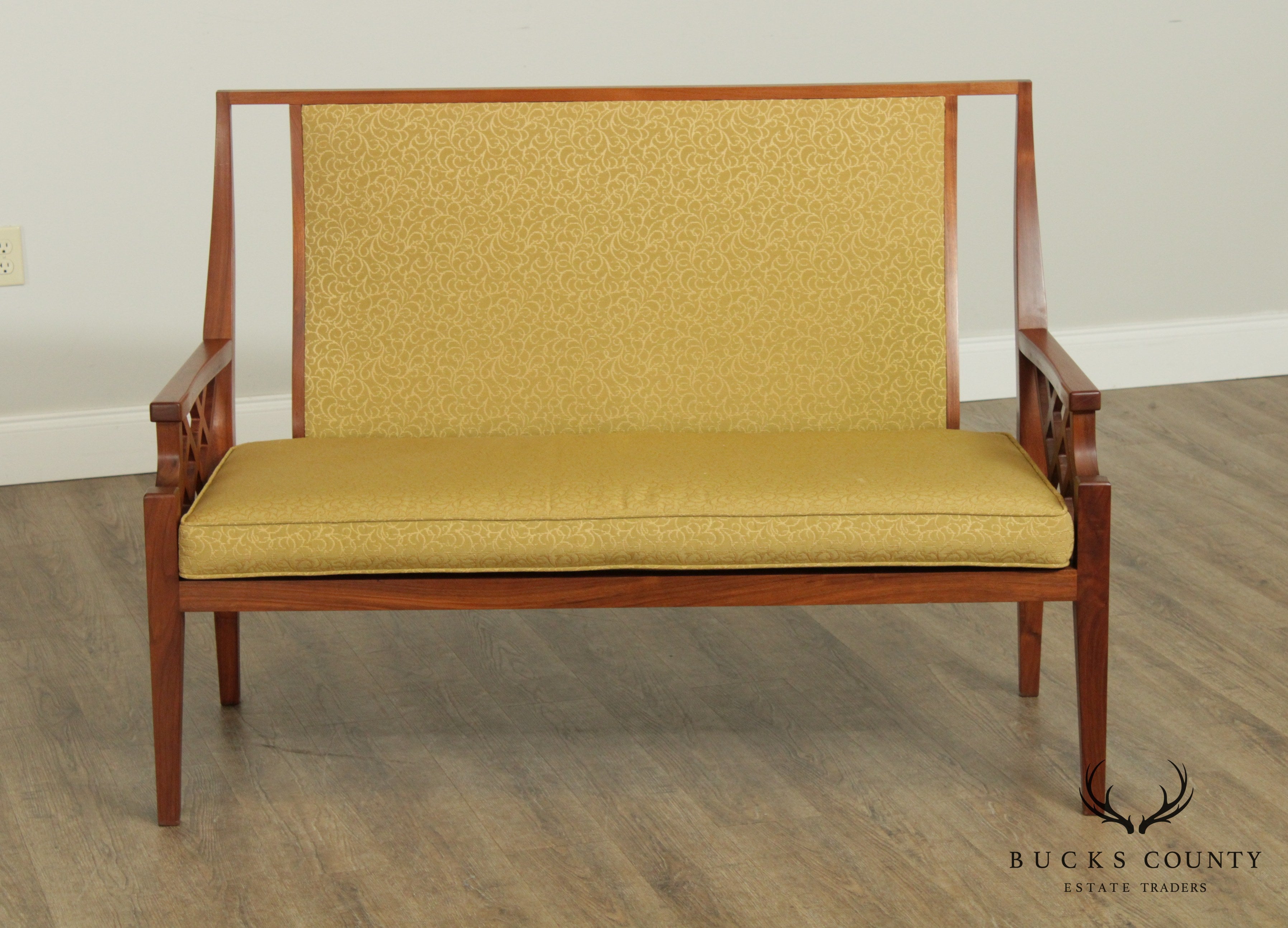 Mid Century Modern Custom Quality Pair Walnut Settees
