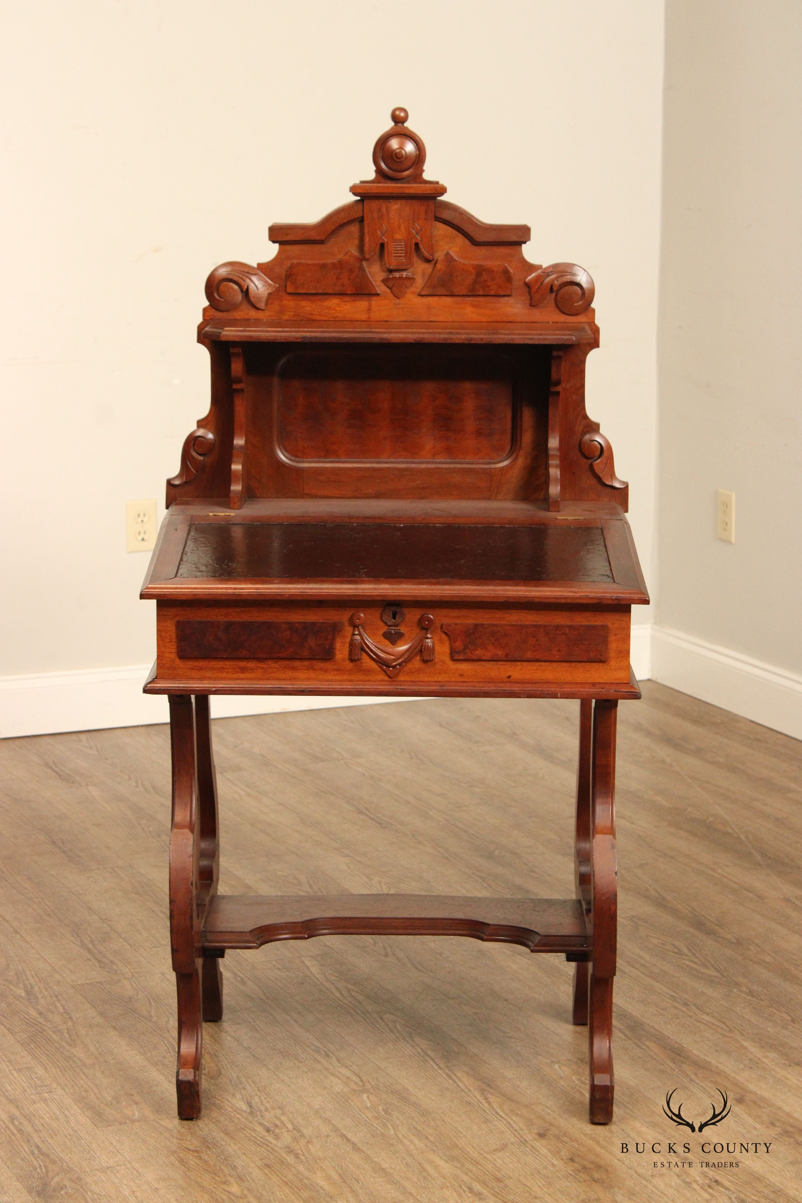 Antique Victorian Carved Walnut Secretary Desk