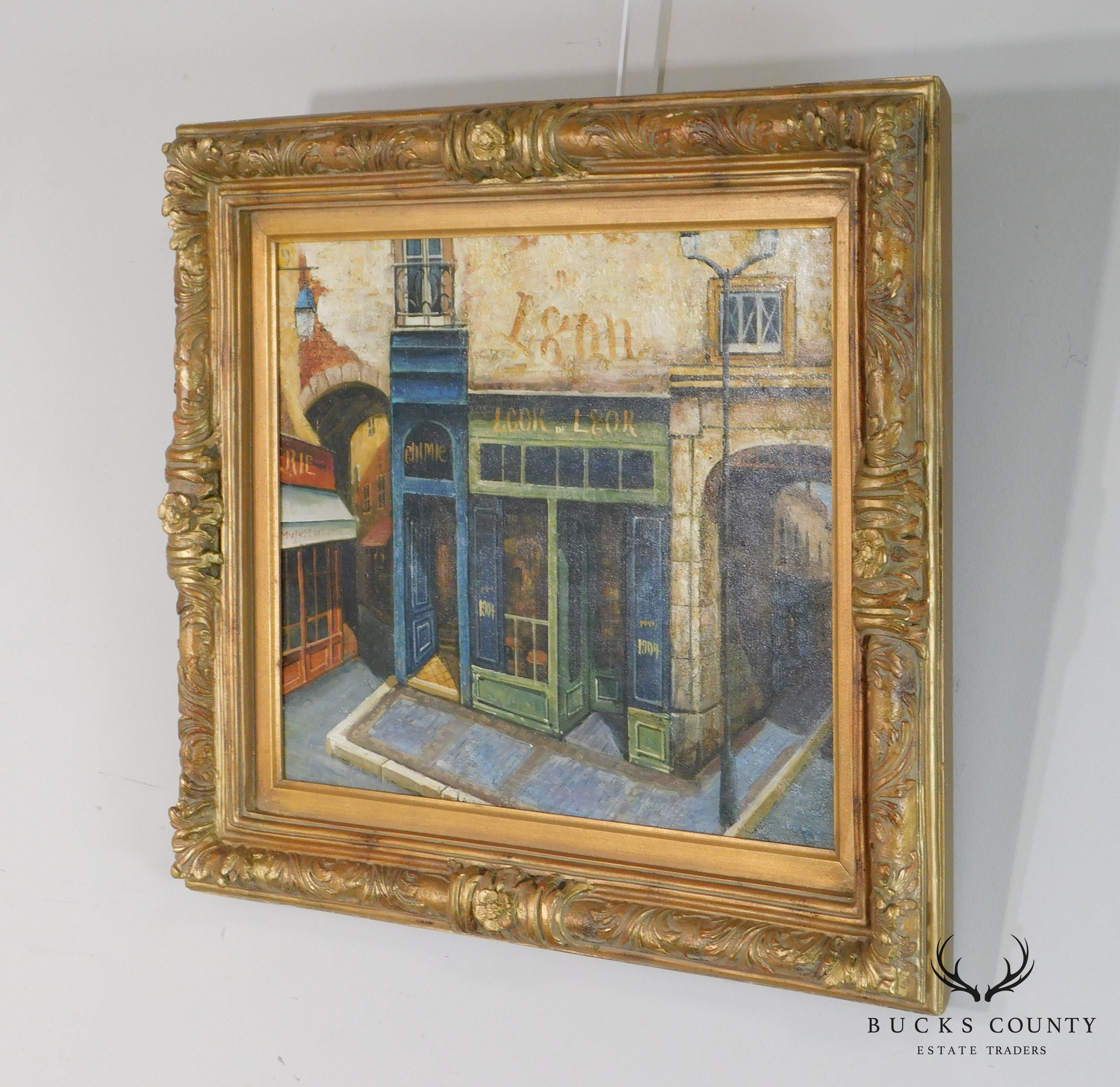 "LCOR DE LGOR" Impasto Oil on Canvas Framed Painting Paris Cafe Street Scene