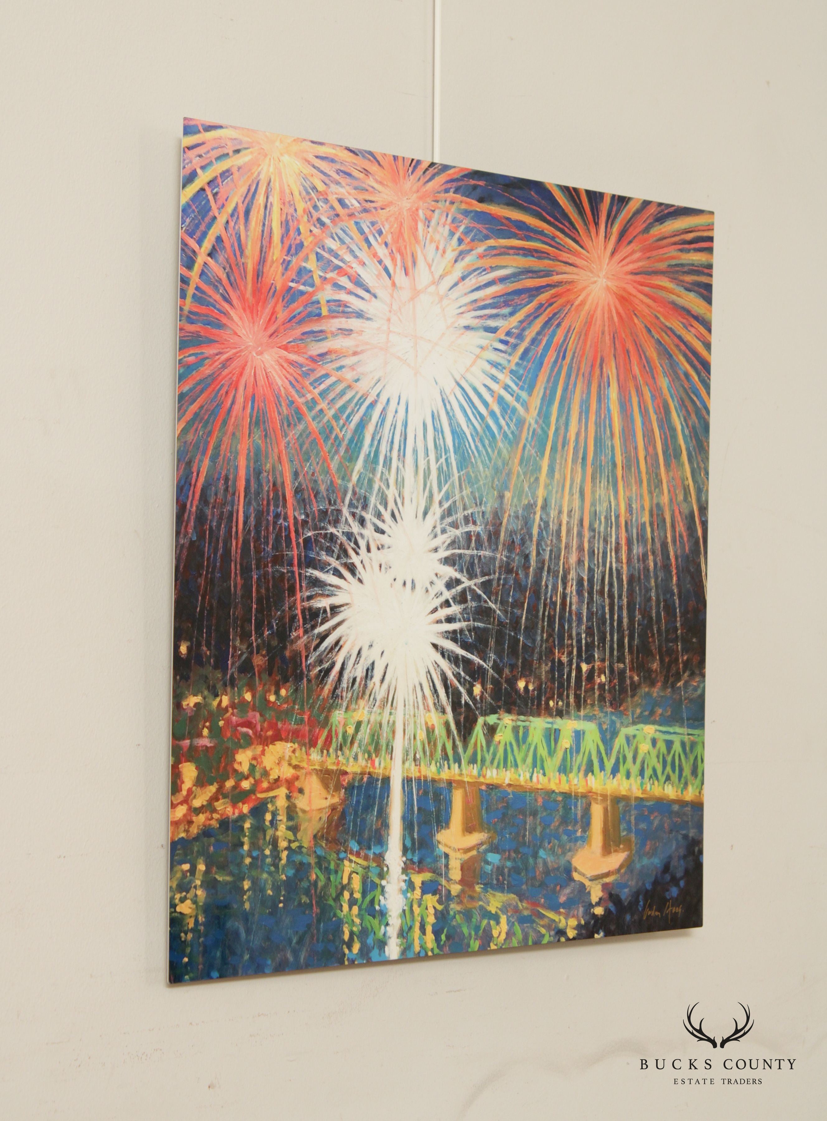 Gordon Hass 'Friday Night Fireworks' Original Oil Painting