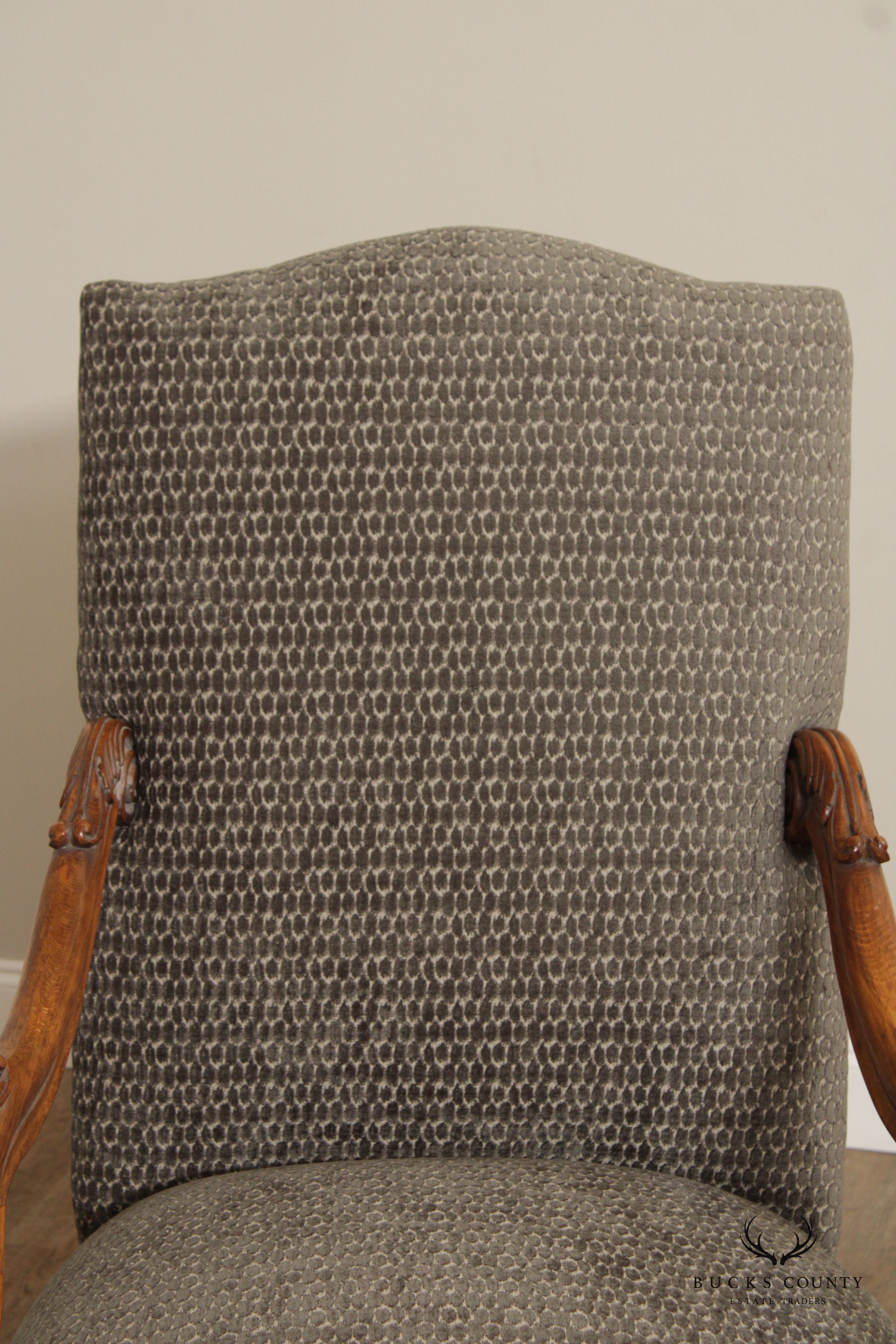 French Renaissance Revival Style Quality Pair of Carved And Upholstered Armchairs