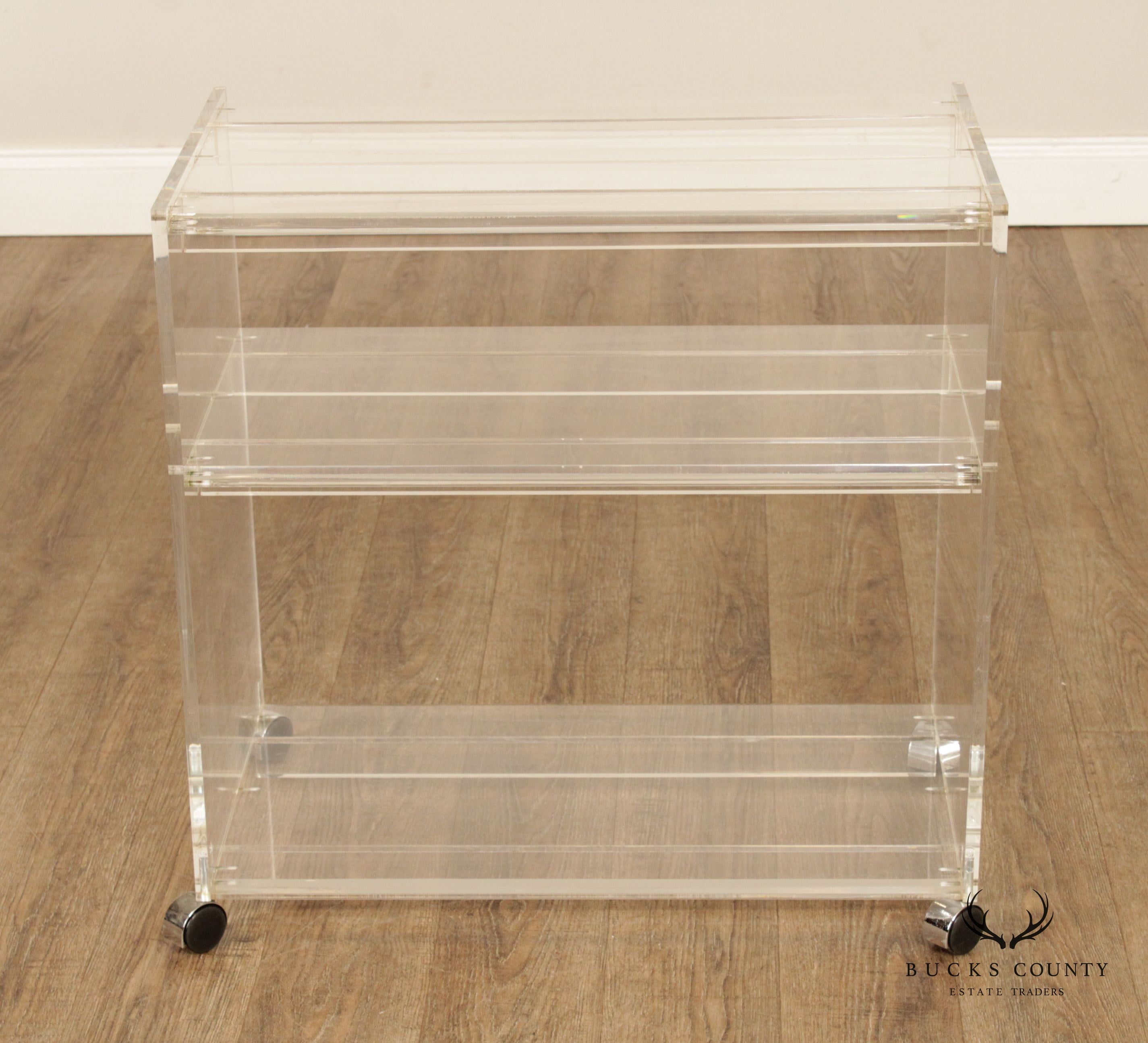 Mid Century Modern Lucite 3-Tier Serving Bar Cart