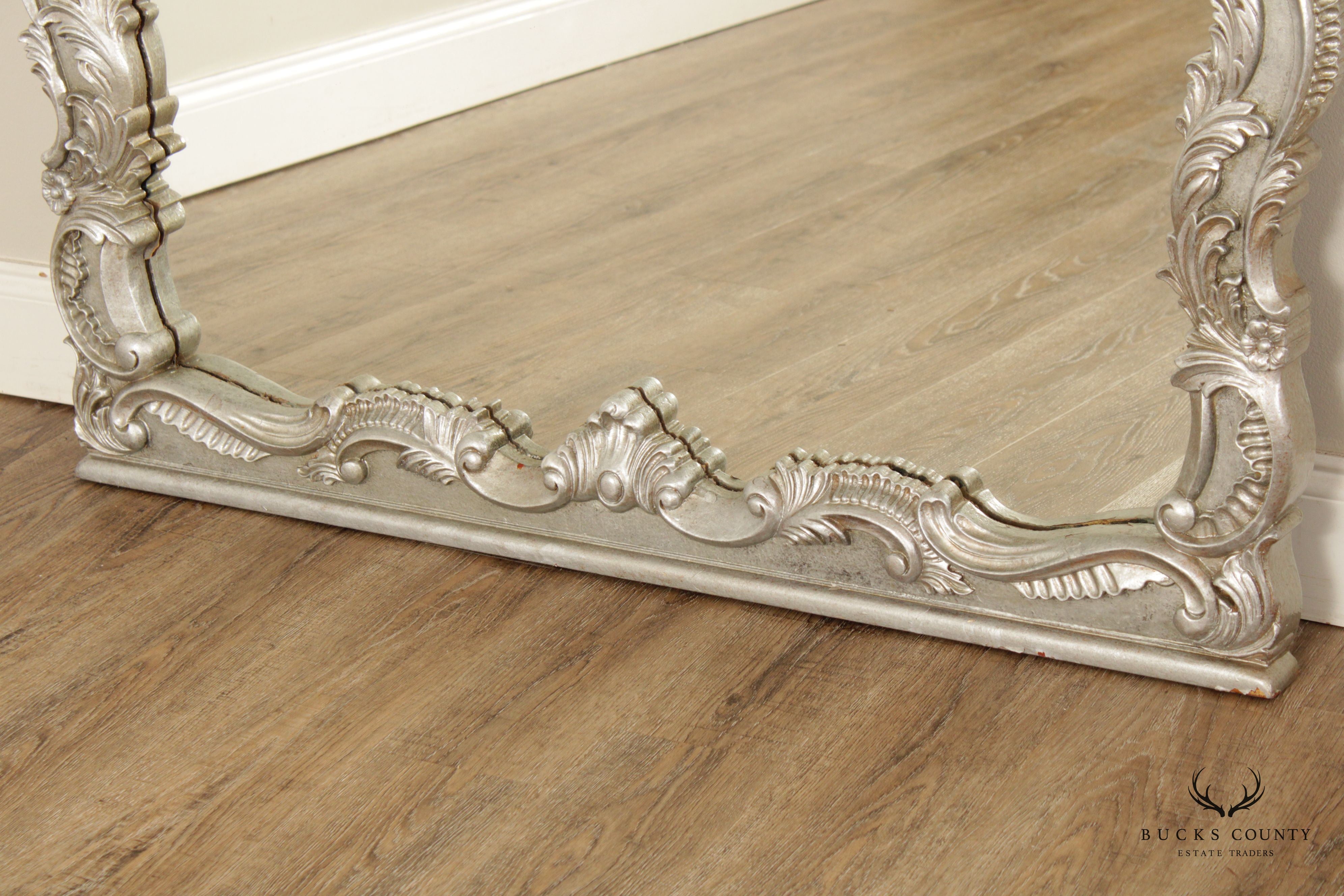 LaBarge Rococo Style Silver Gilt Large Carved Frame Wall Mirror
