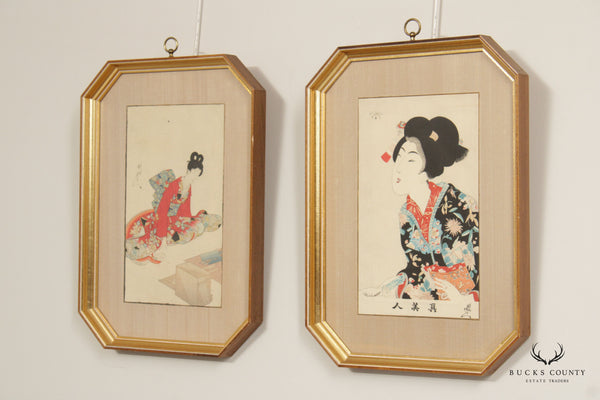 Toyohara Chikanobu Pair of Framed 'Shin Bijin' Geisha Woodblock Prints