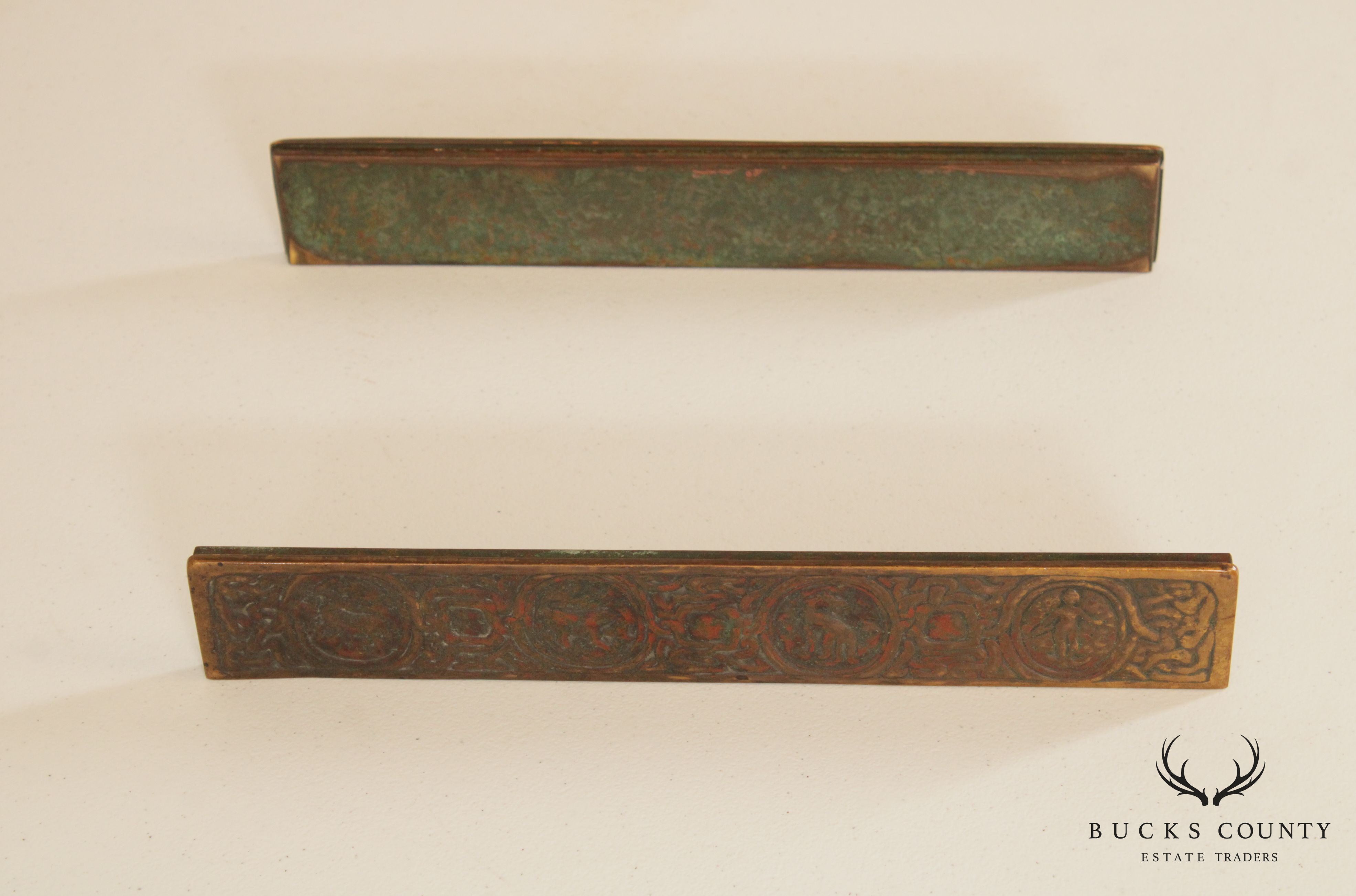 Tiffany Studios Bronze Zodiac Blotter Ends