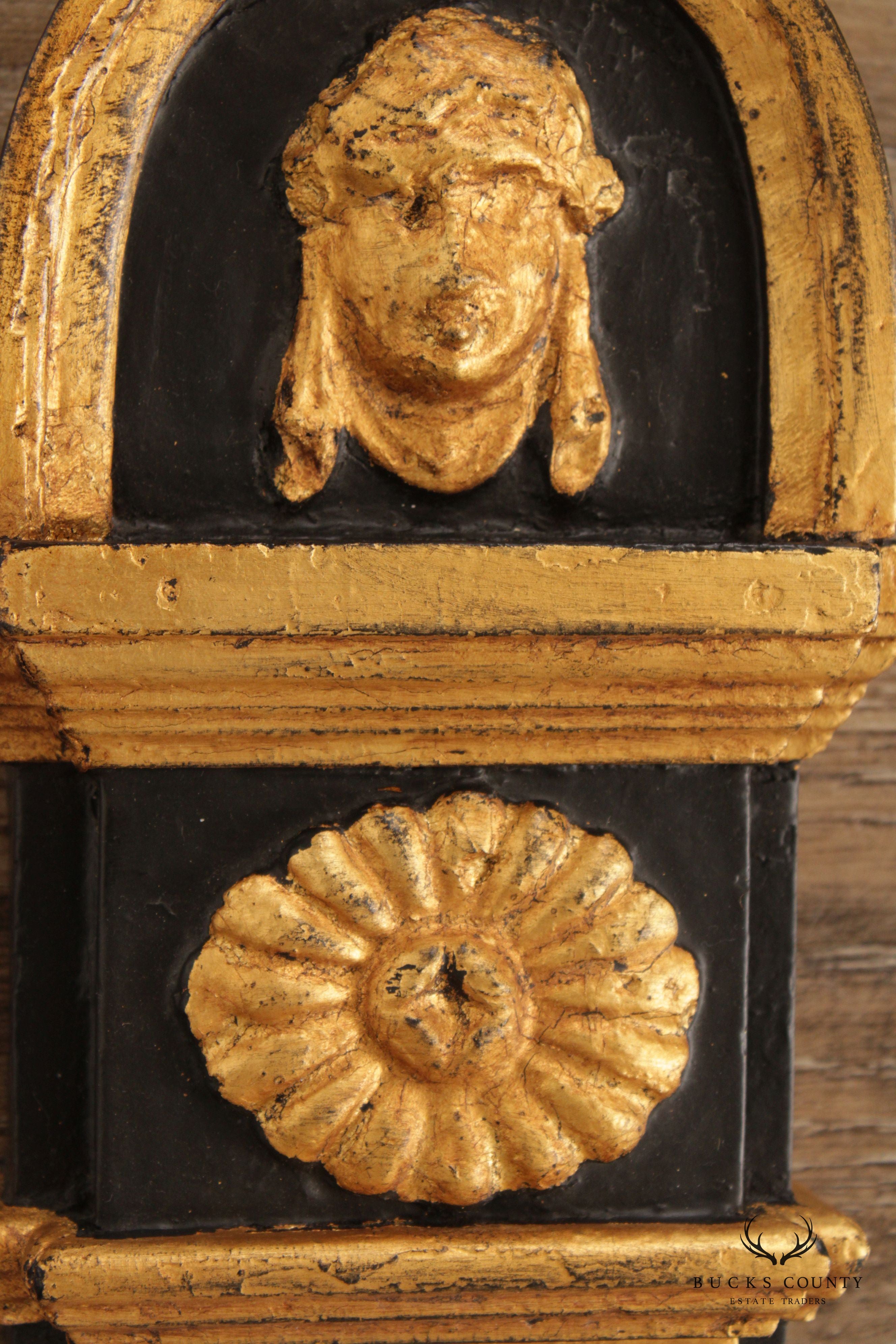 Egyptian Revival Style Pair of Partial Gilt Wall Sconces