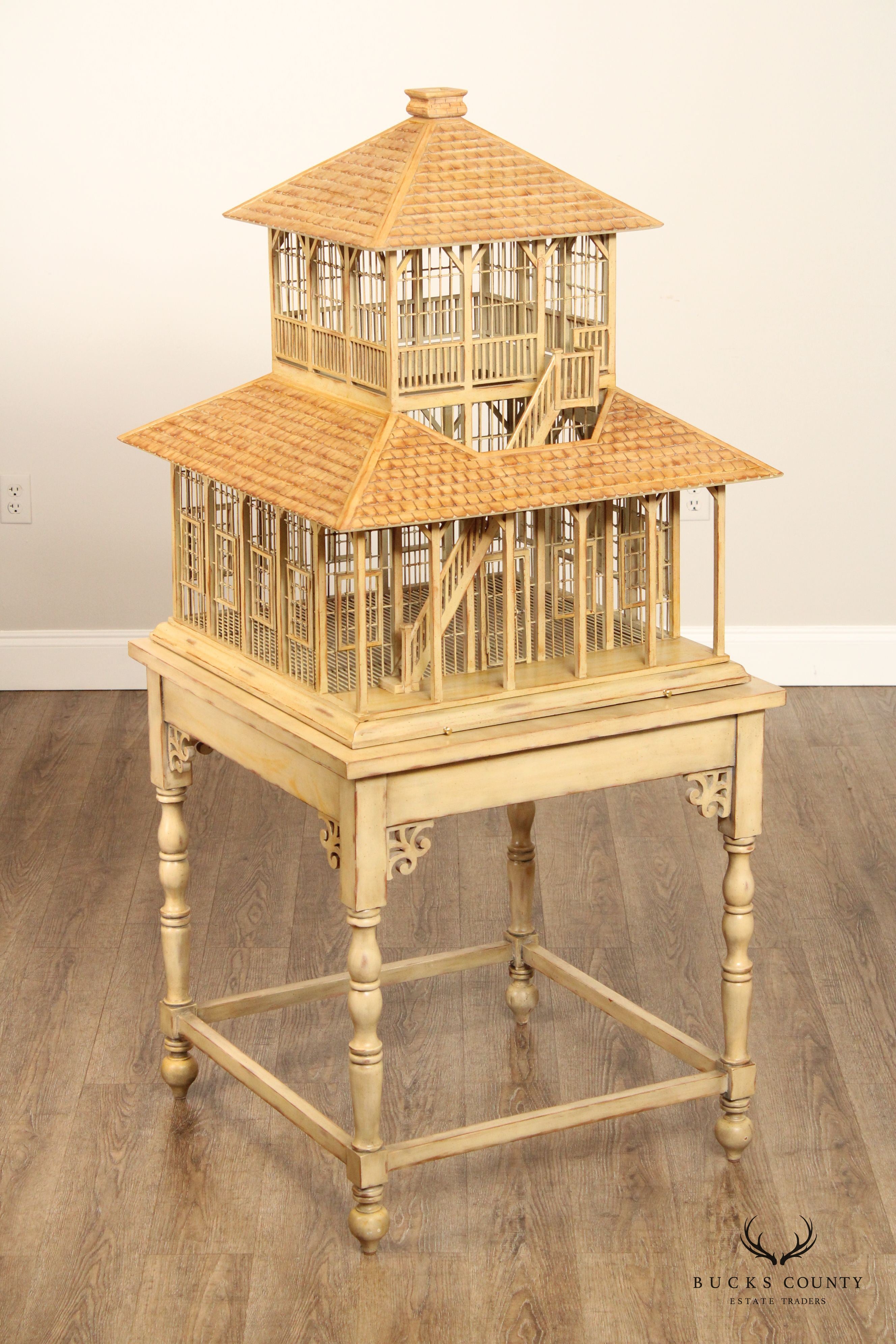 Victorian Style Two-Piece Wooden Bird House on Stand