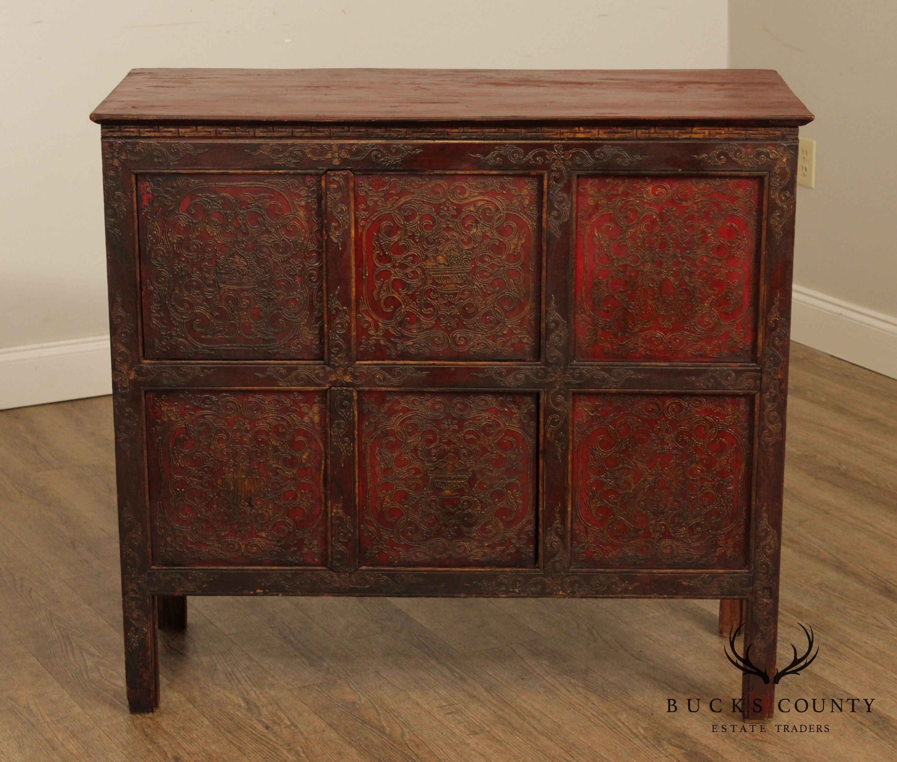 Antique 19th Century Tibetan Hand Painted Cabinet