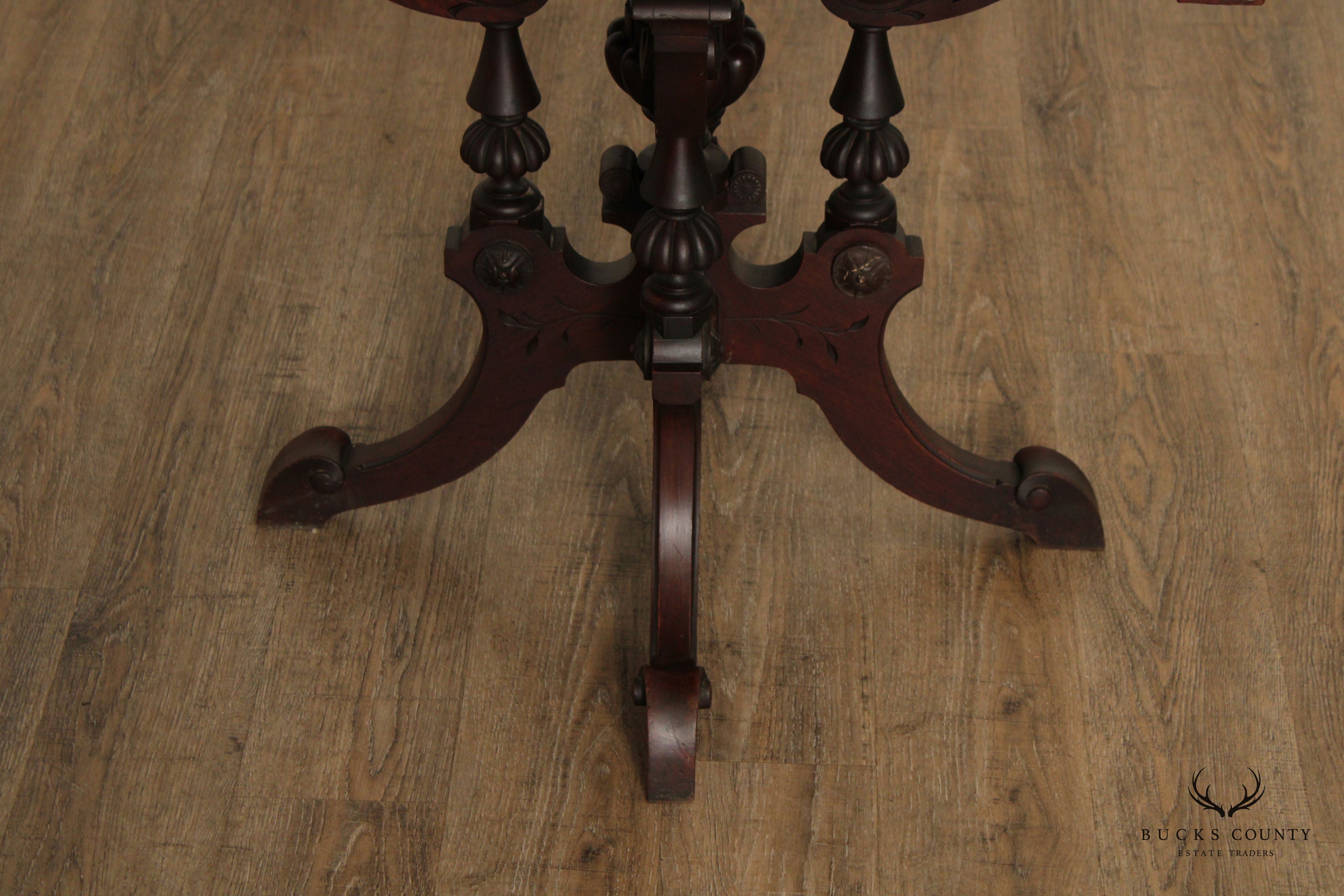 Victorian Eastlake Antique Marble Top Walnut Parlor Table