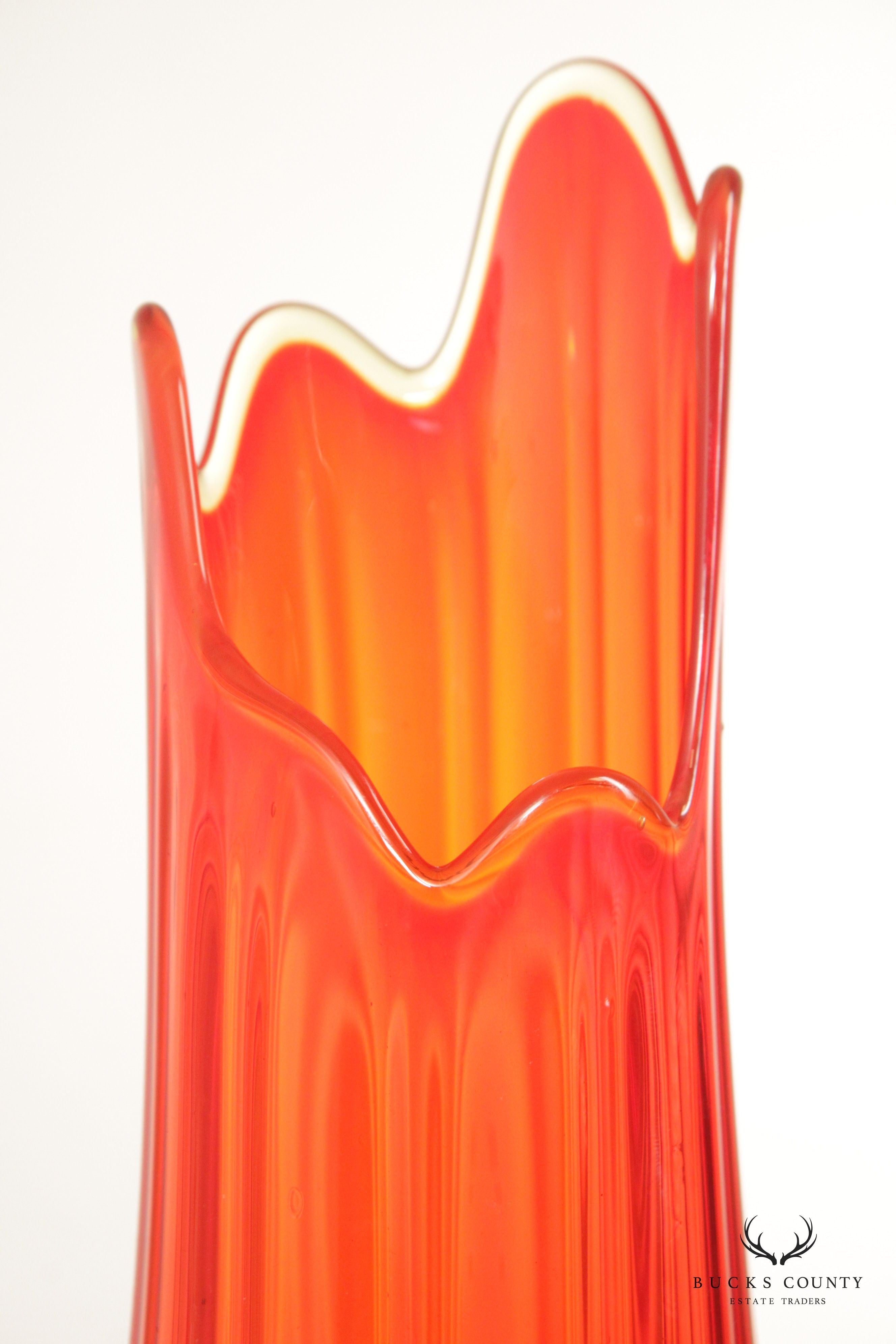 Mid Century Modern Amberina Swung Orange Glass Vase