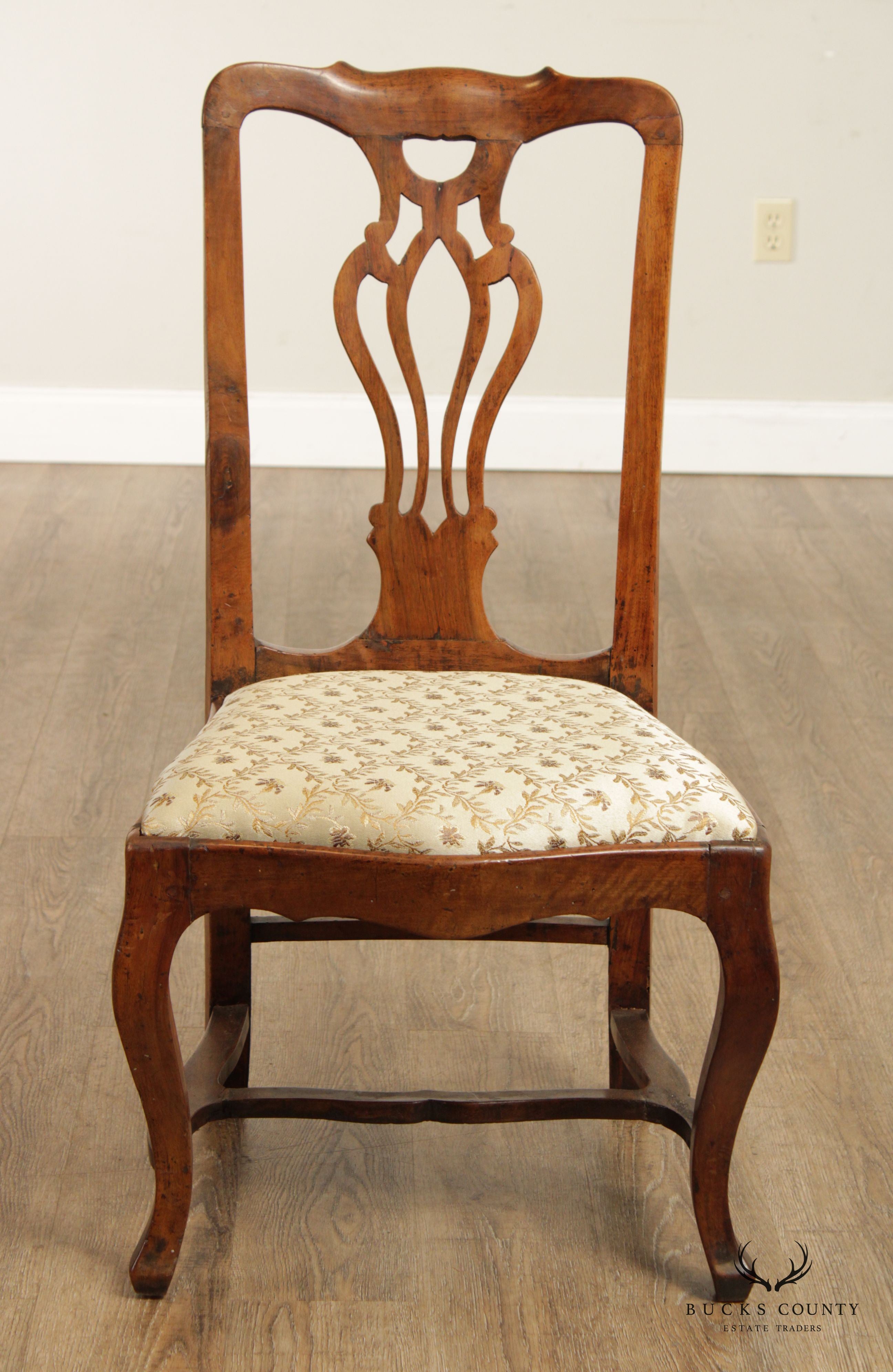 Antique Italian Provincial Style Pair of Walnut Side Chairs