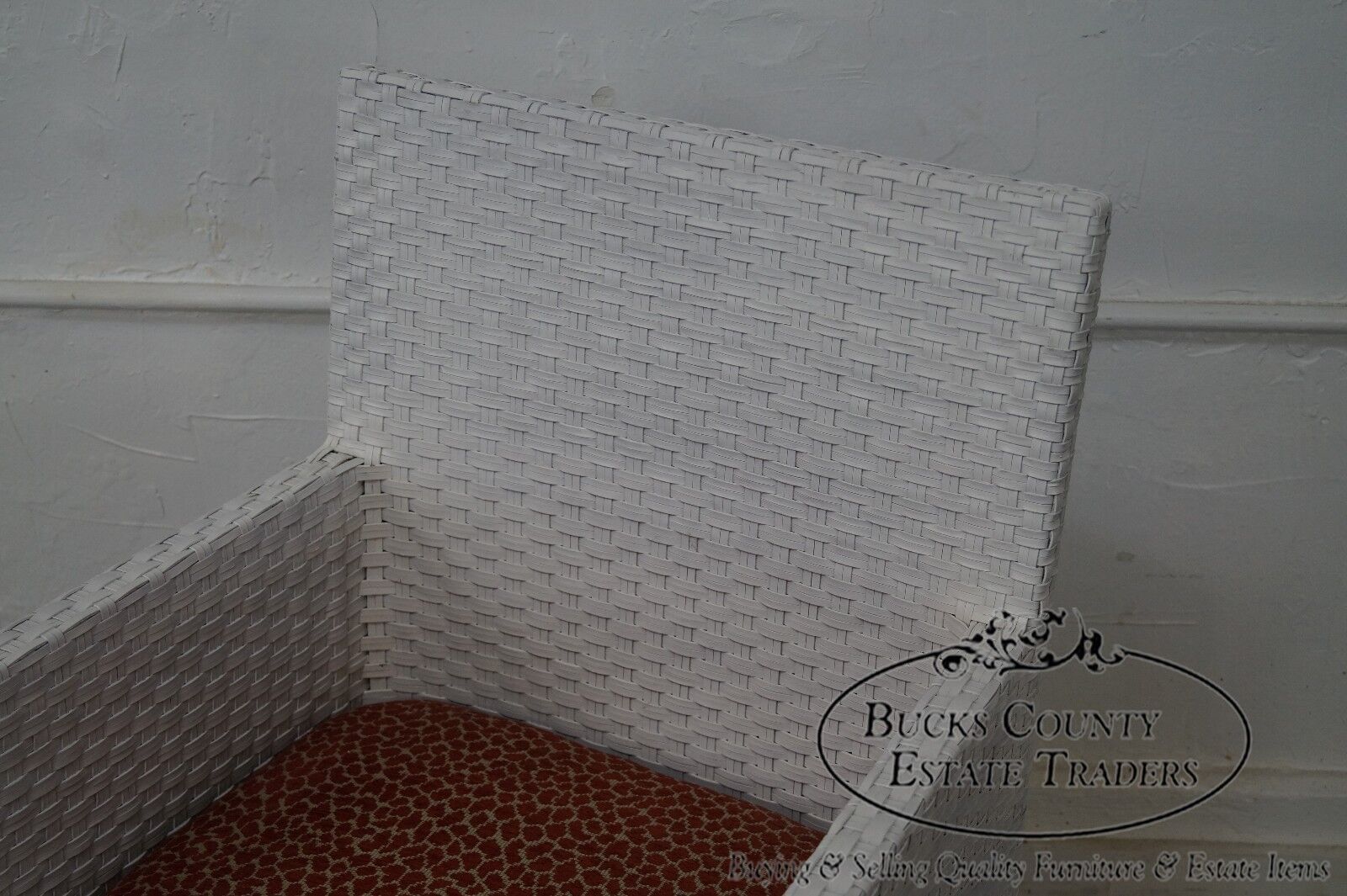 Quality Pair of White Woven Leather Arm Chairs