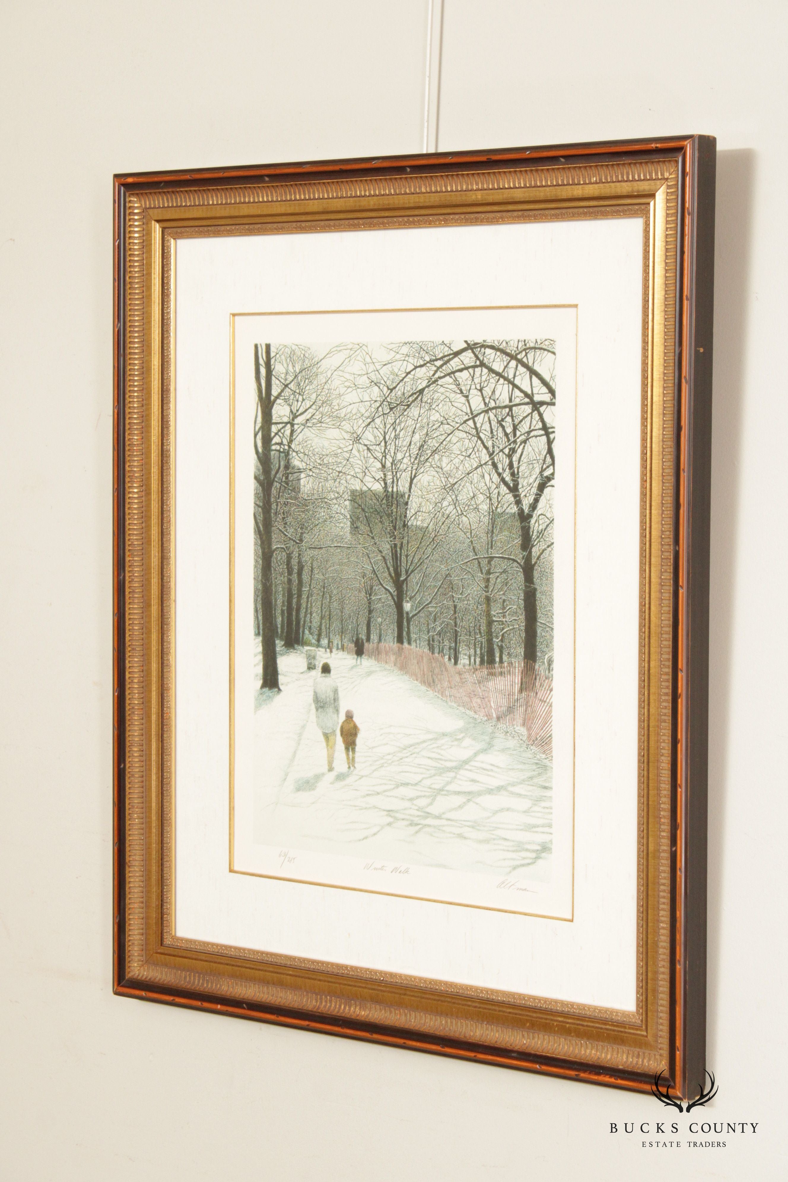 Harold Altman 'Winter Walk' Limited Edition Lithograph, Custom Framed