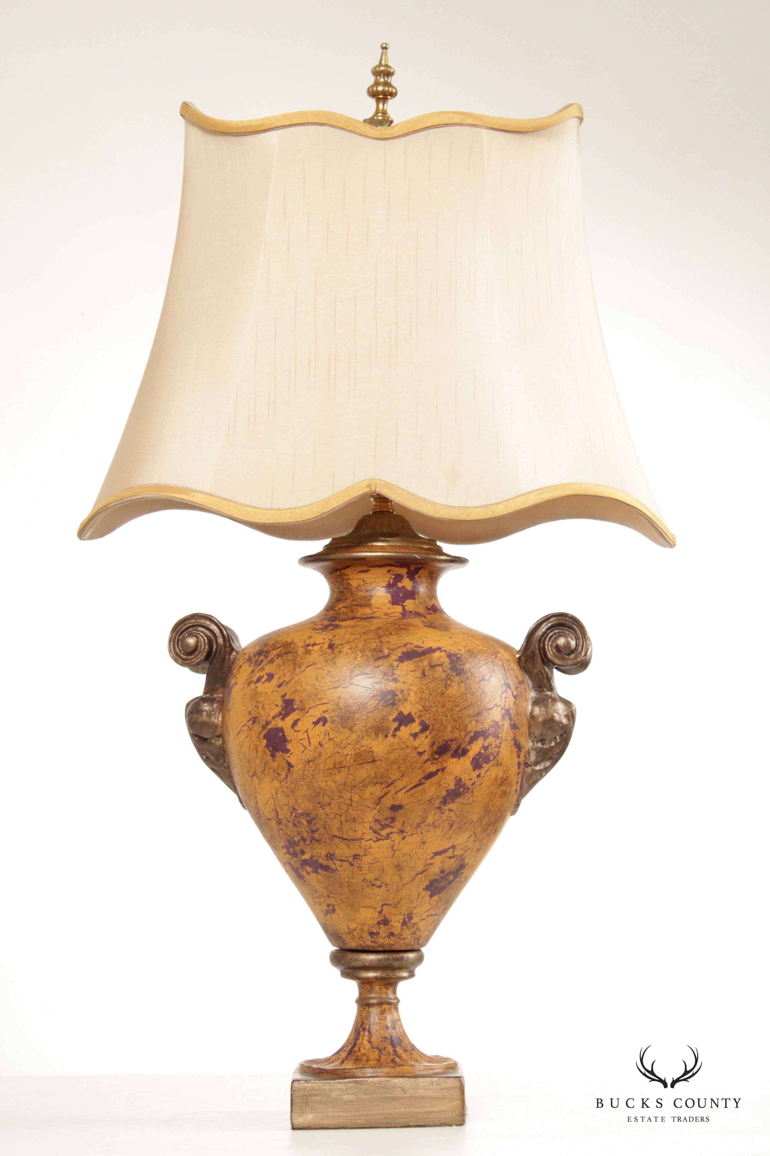 Italian Style Painted Urn Table Lamp with Custom Shade