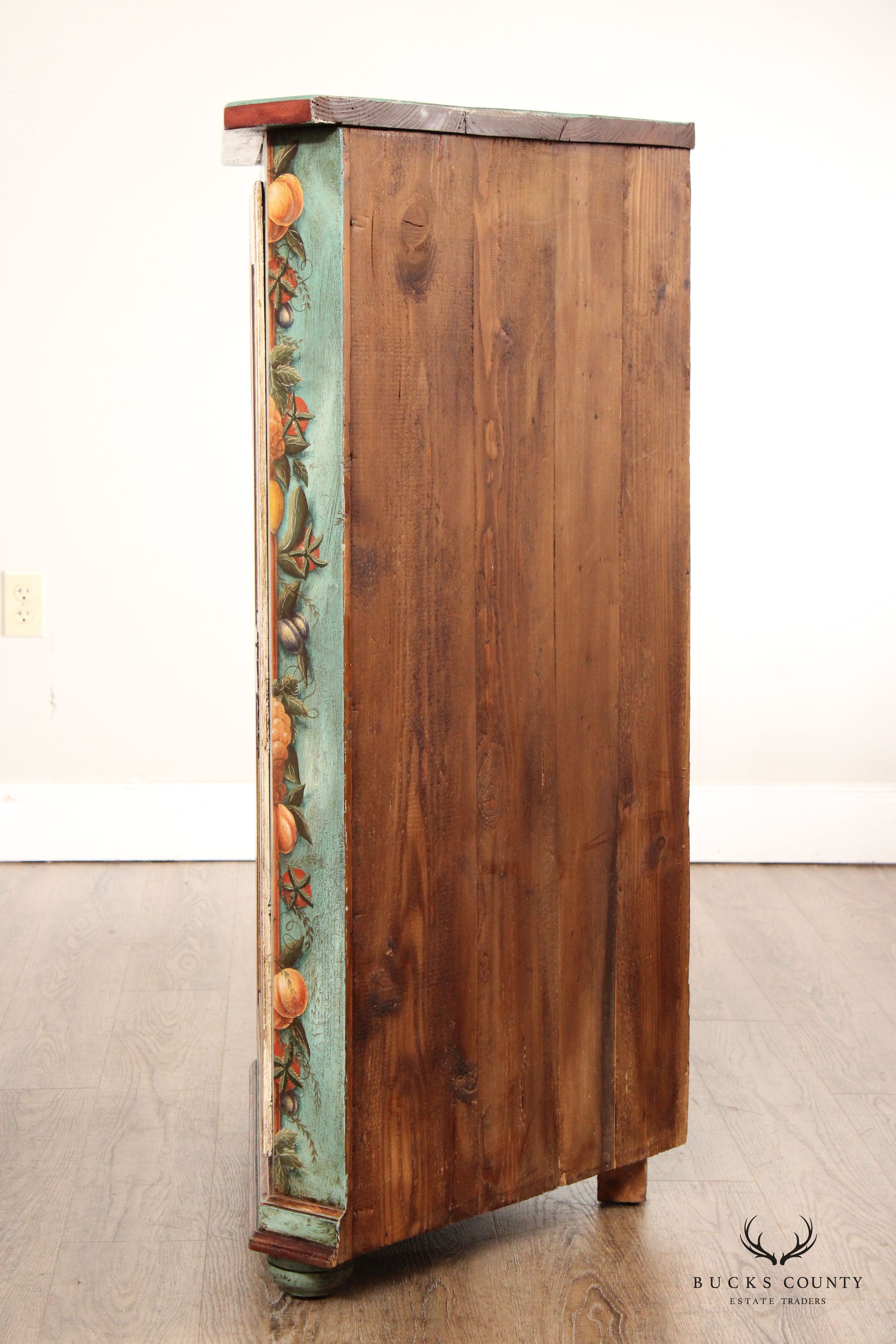 Italian Tuscan Style Paint Decorated Corner Cabinet