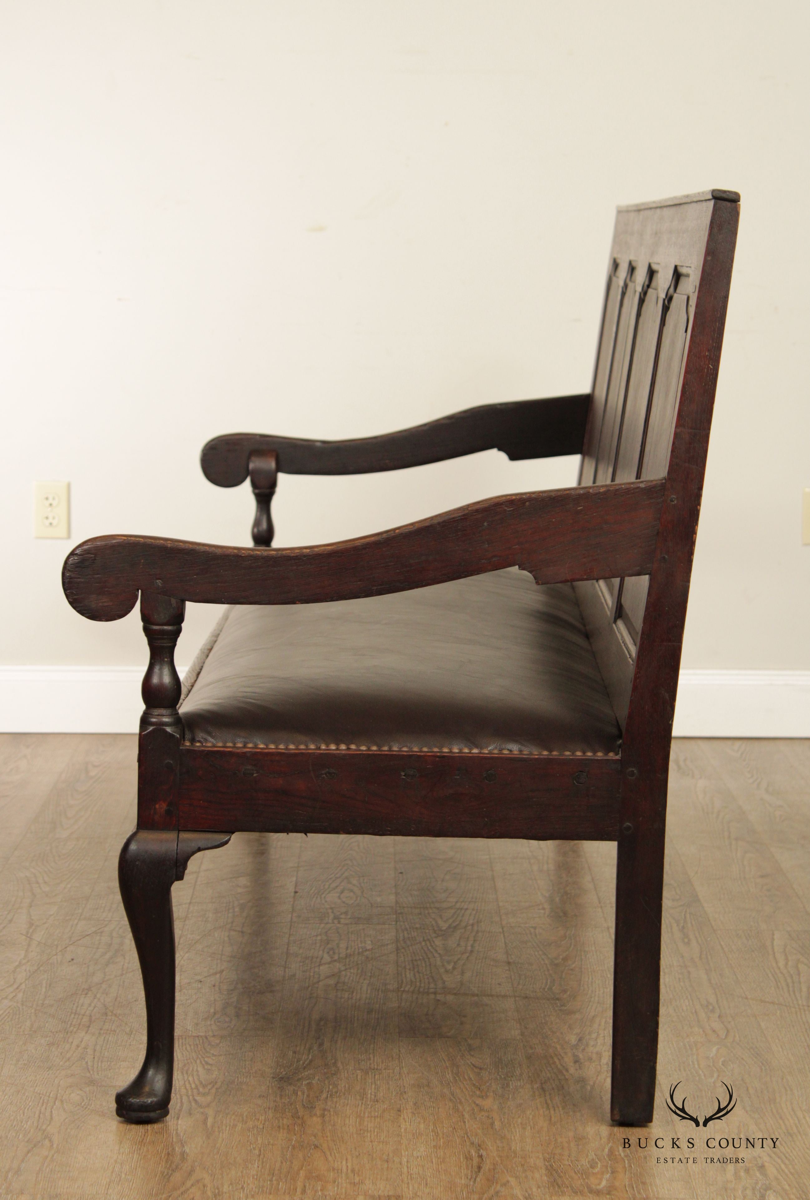 Antique 18th C. English George III Oak Settle Hall Bench