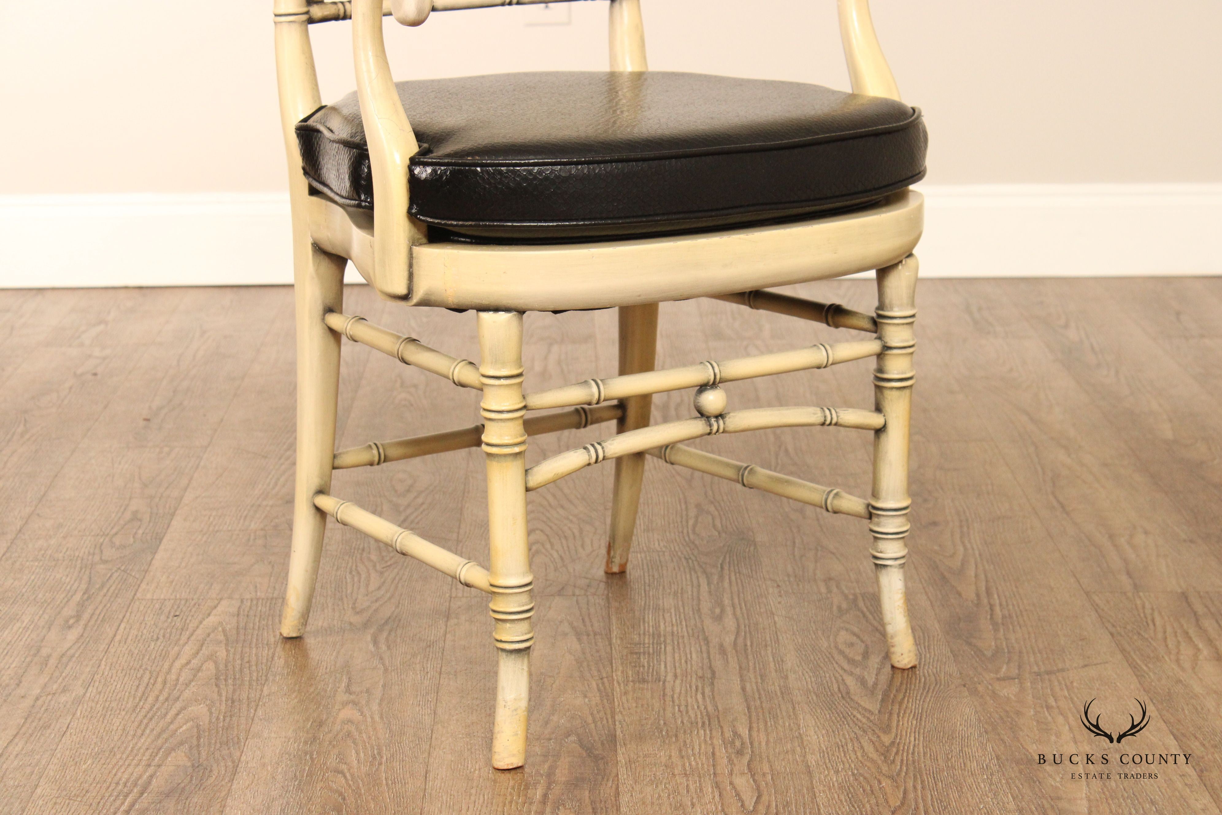 Faux Bamboo Frame Vintage Pair Of Painted Armchairs
