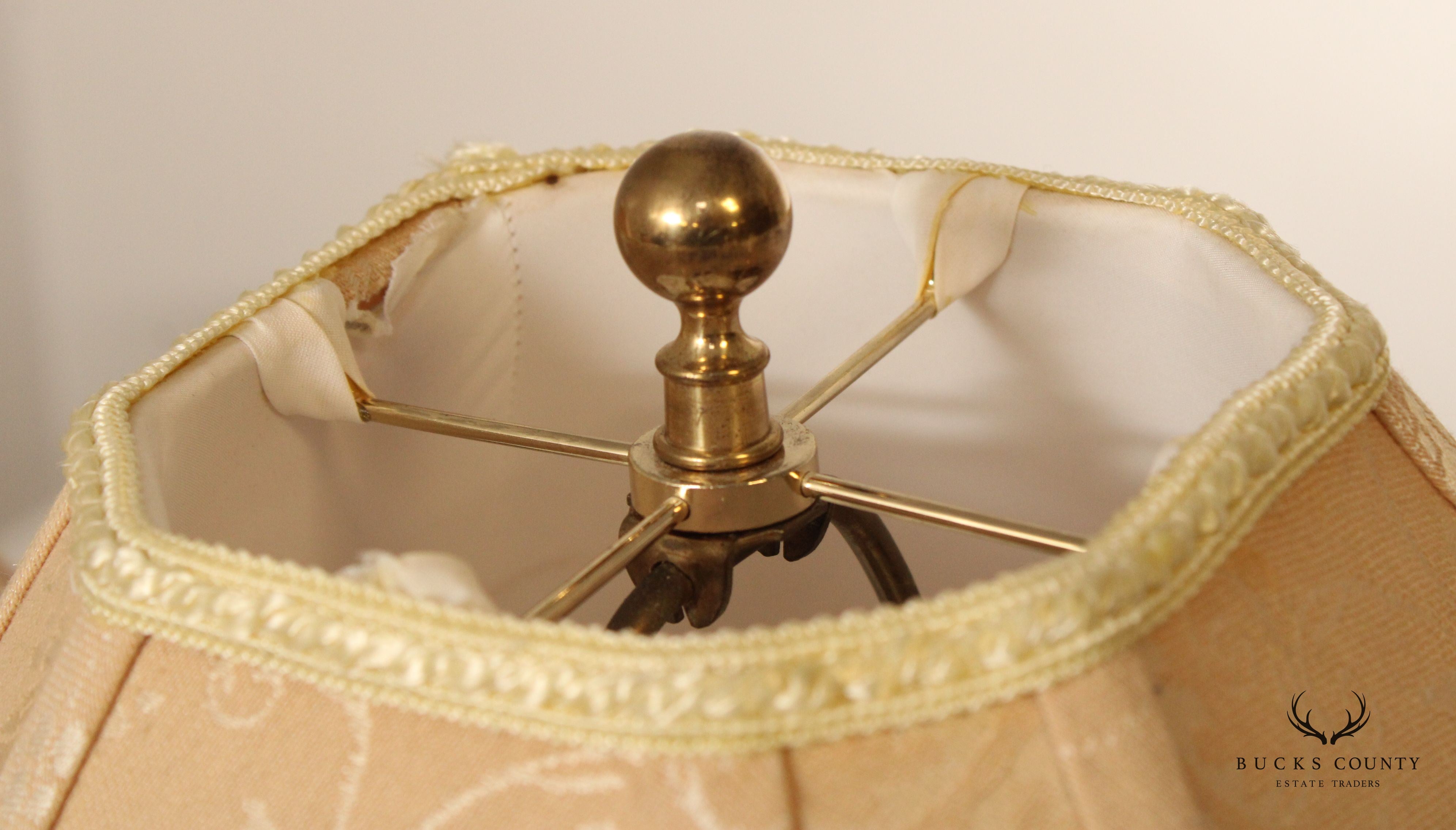 STIFFEL BRASS AND CERAMIC PAIR OF VINTAGE HEXAGONAL TABLE LAMPS