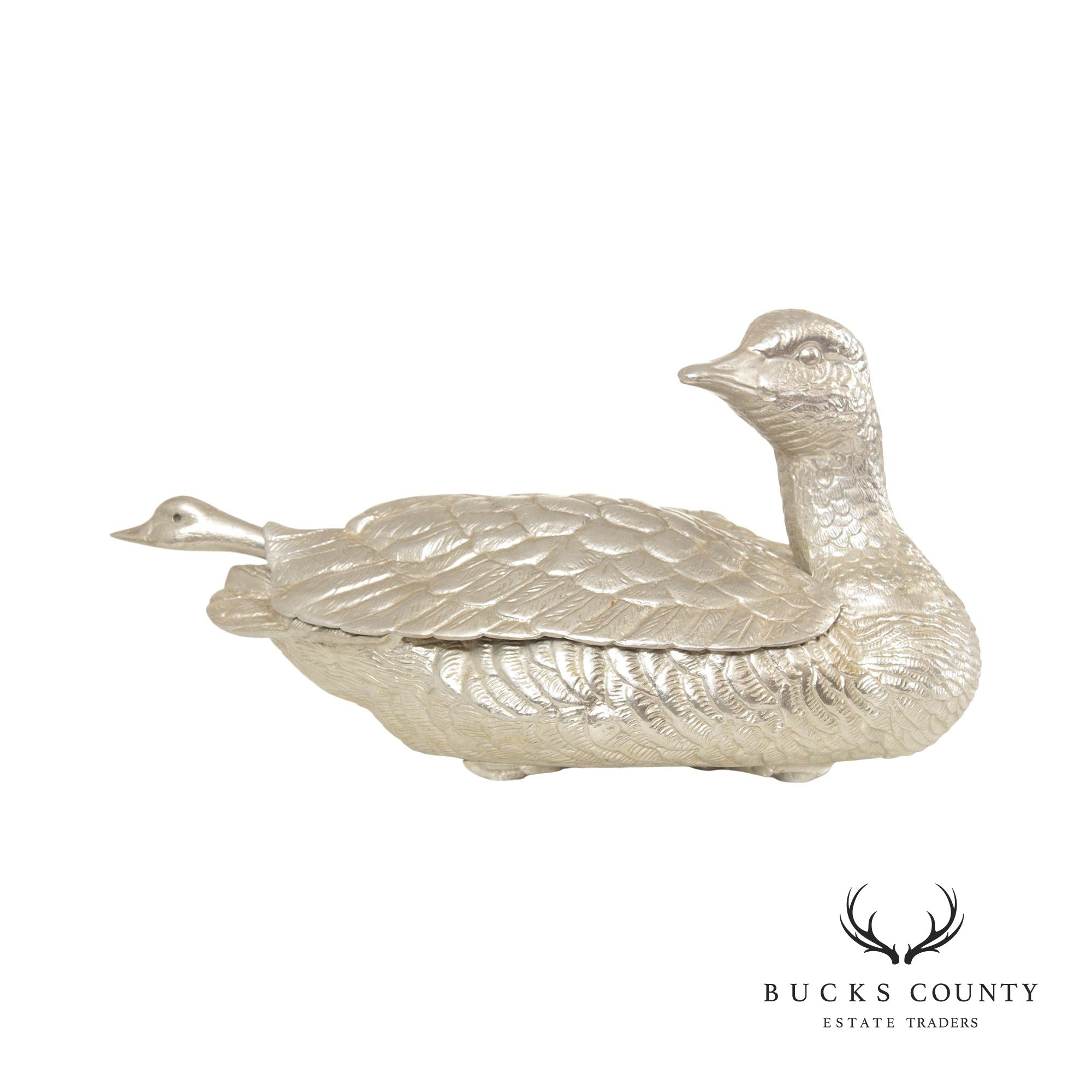 Arthur Court Polished Aluminum Duck Tureen and Ladle