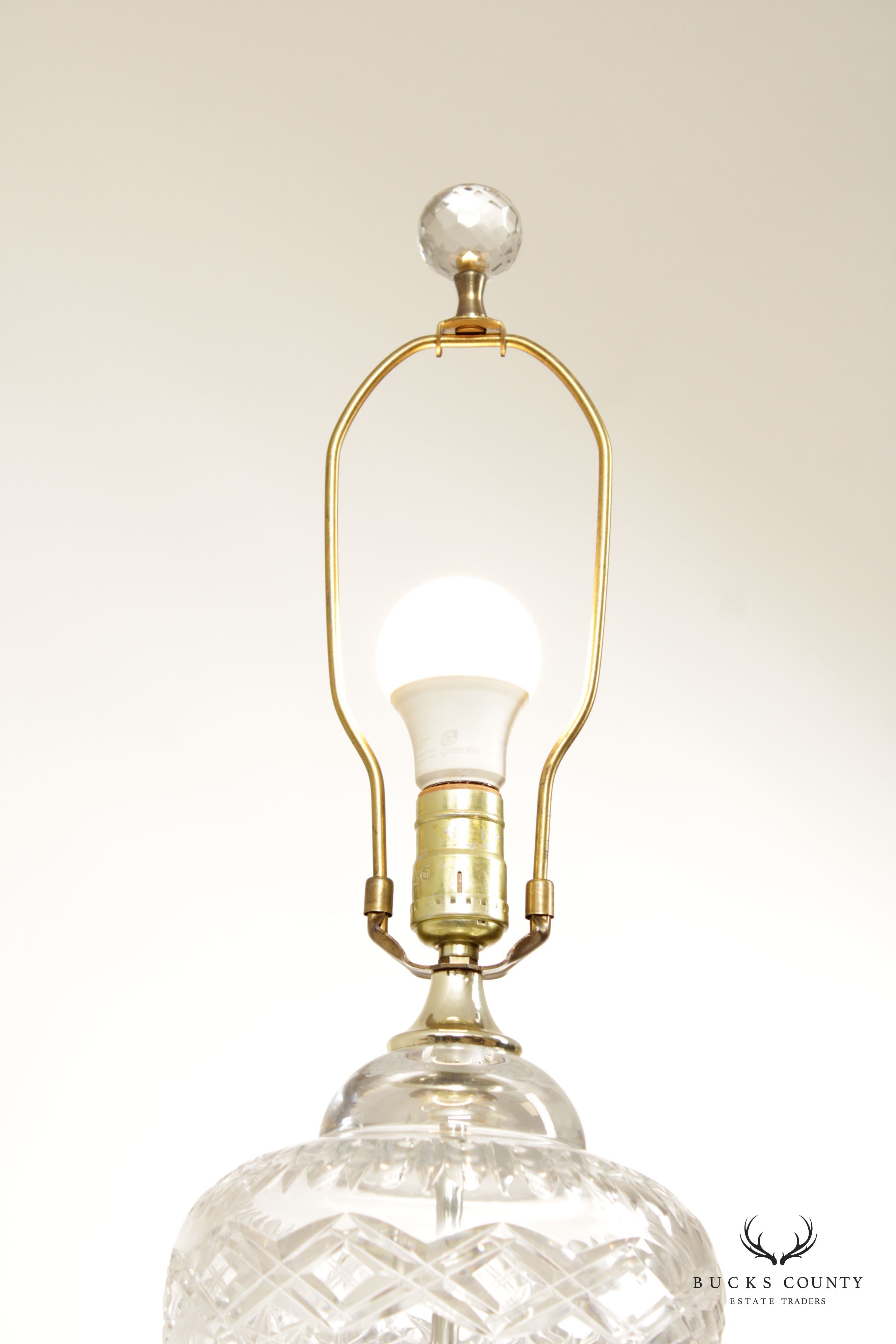 Vintage Pair of Brass and Cut Glass Vasiform Table Lamps