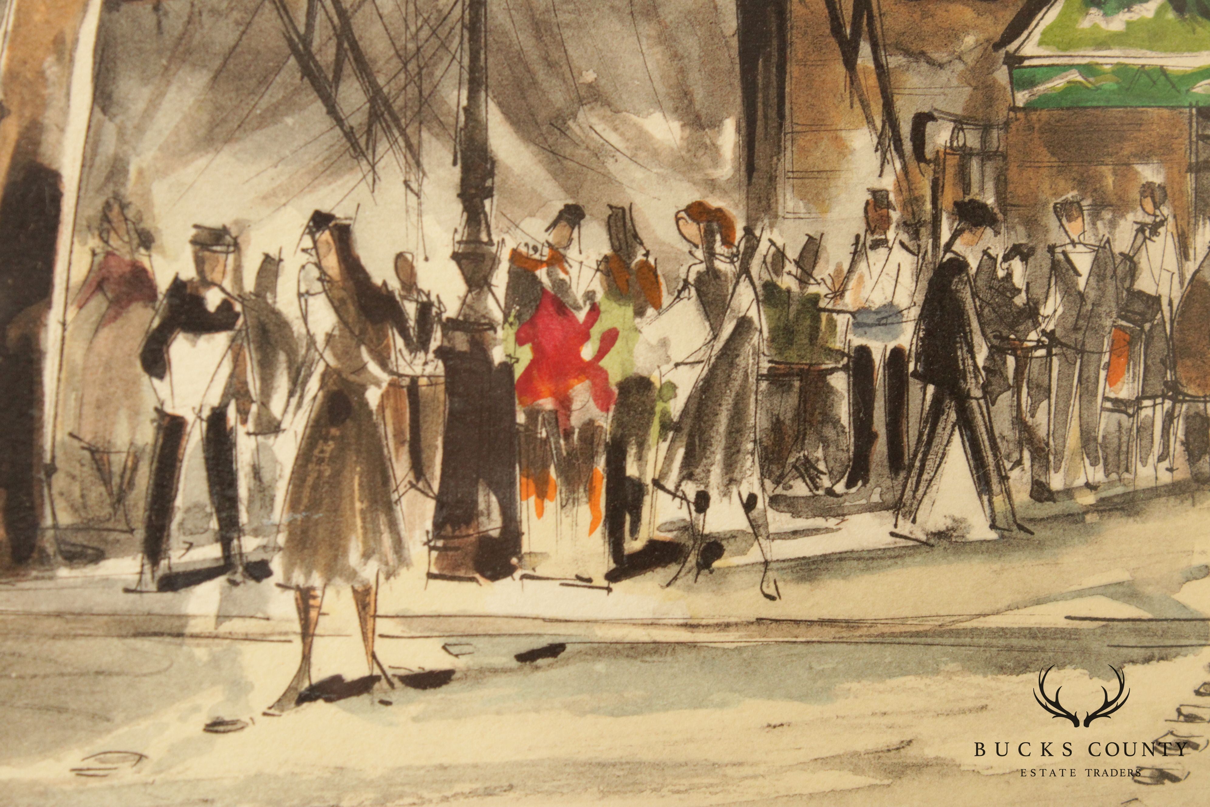Franz Herbelot Parisian Cafe Street Scene Lithograph