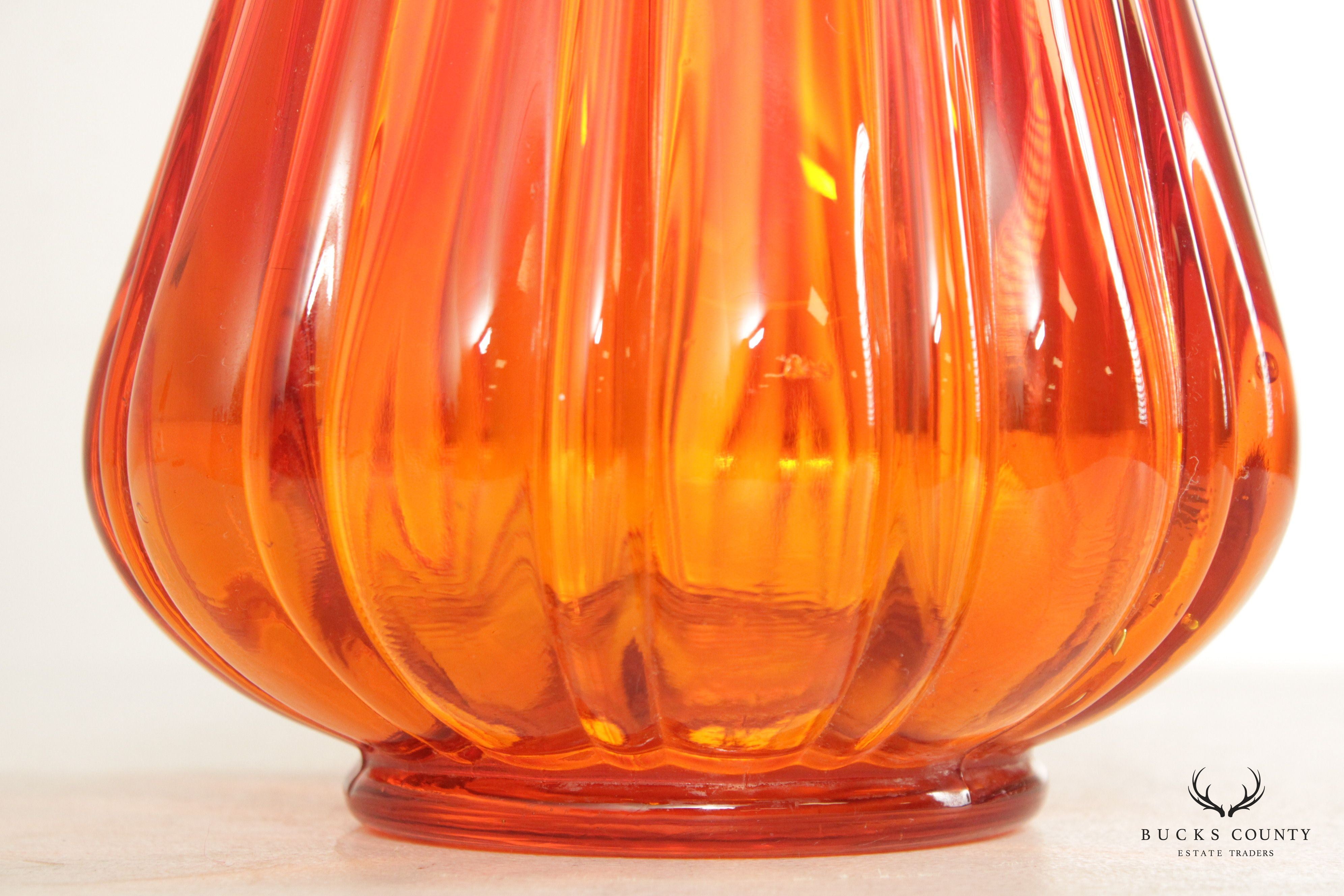 Mid Century Modern Amberina Swung Orange Glass Vase